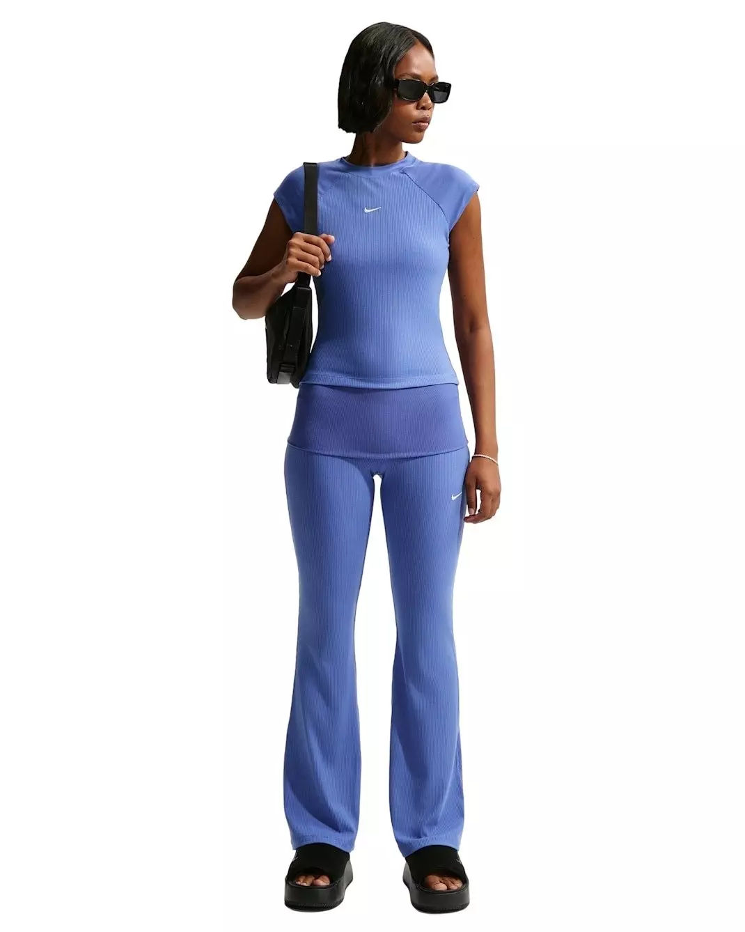 Nike Women's Sportswear Chill Knit Tight Short-Sleeve Ribbed Top -Blue - BLUE