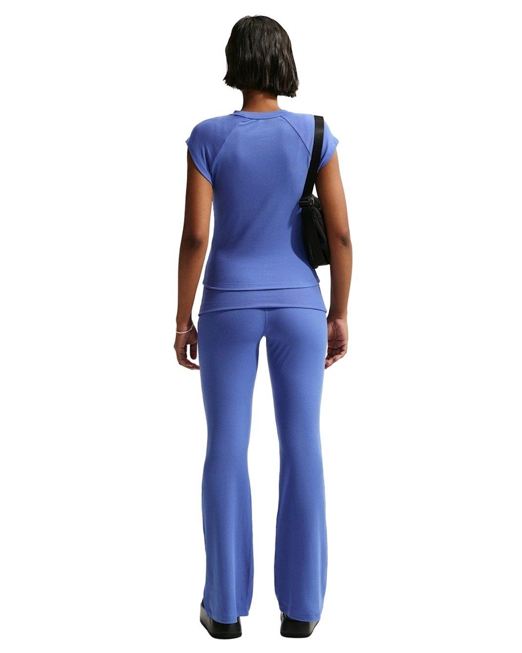 Nike Women's Sportswear Chill Knit Tight Short-Sleeve Ribbed Top -Blue - BLUE Thumbnail View 5