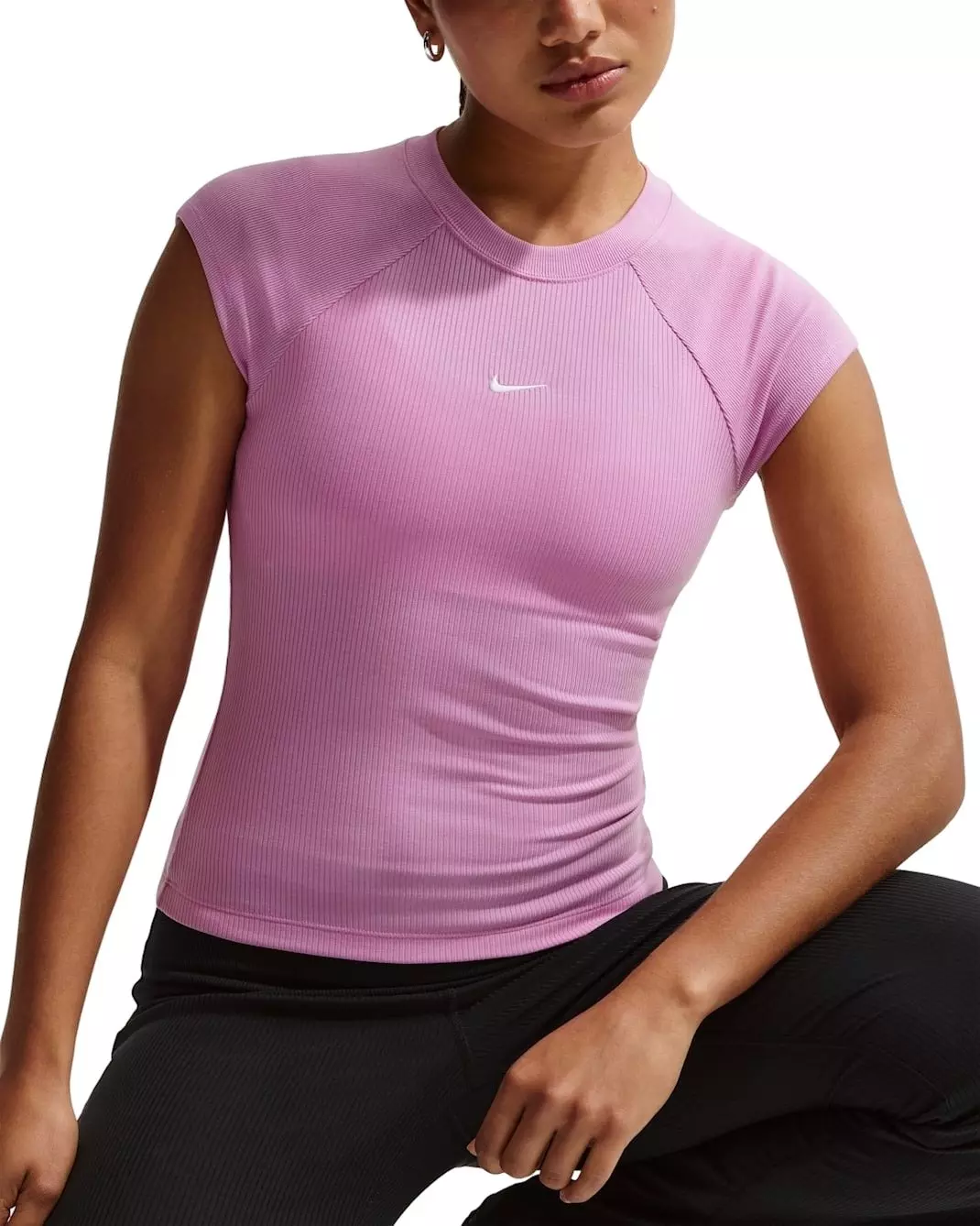 Nike Women's Sportswear Chill Knit Tight Short-Sleeve Ribbed Top - Light Magenta - LT MAGENTA