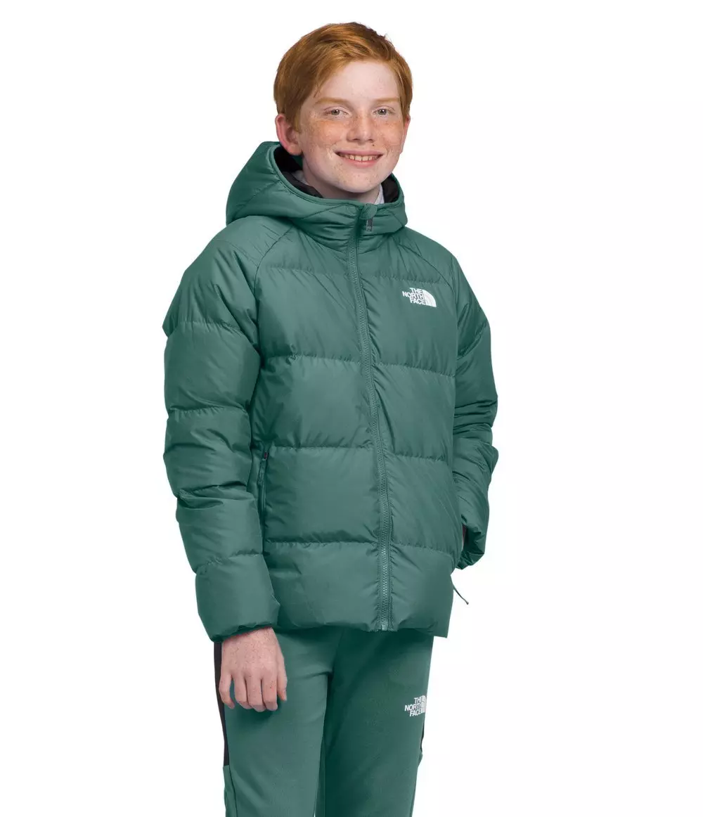 The North Face Boys’ Reversible North Down Hooded Jacket -Dk Sage - DK GREEN