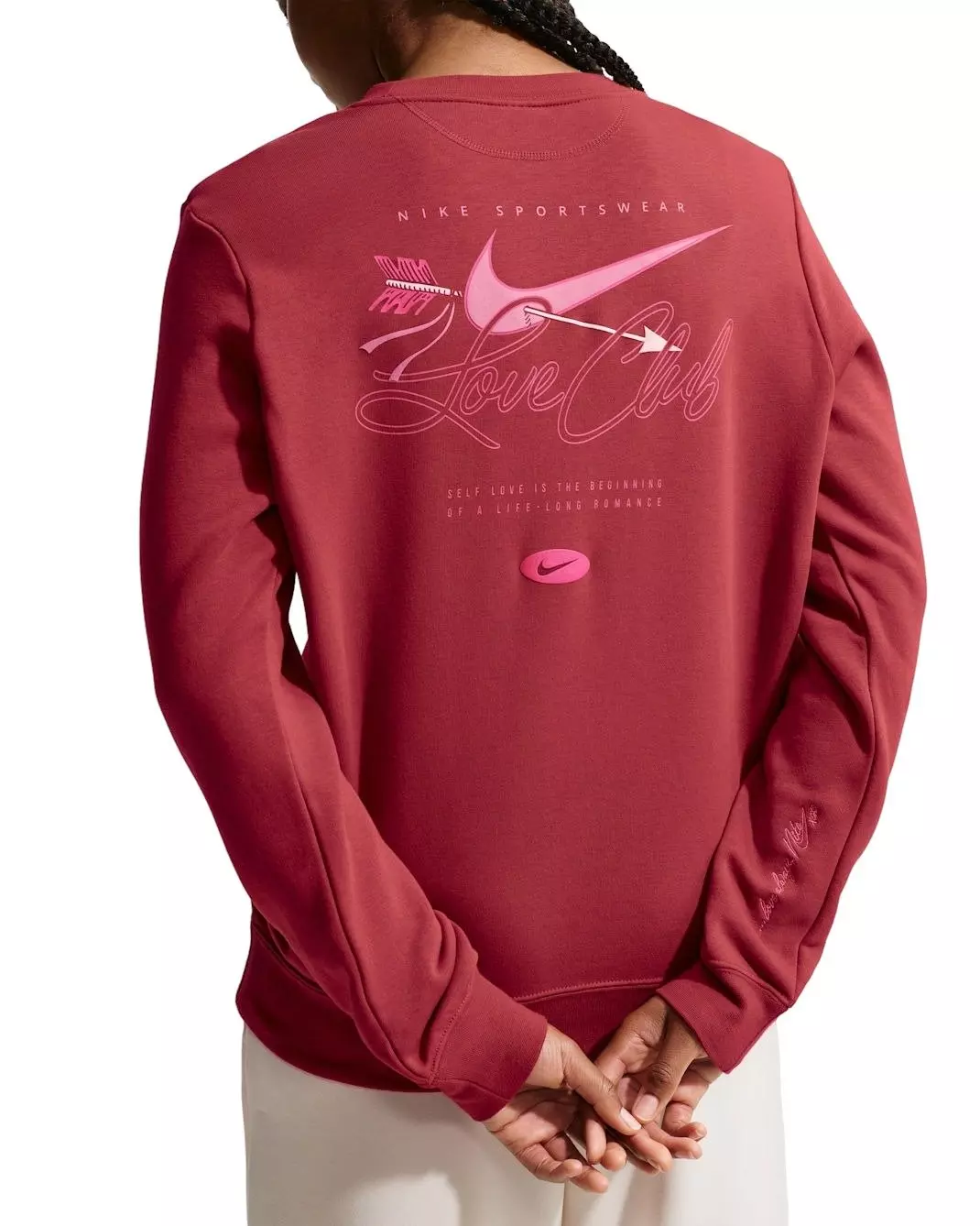 Nike Women's Sportswear Club Fleece Crew-Neck Sweatshirt -Crimson - CRIMSON