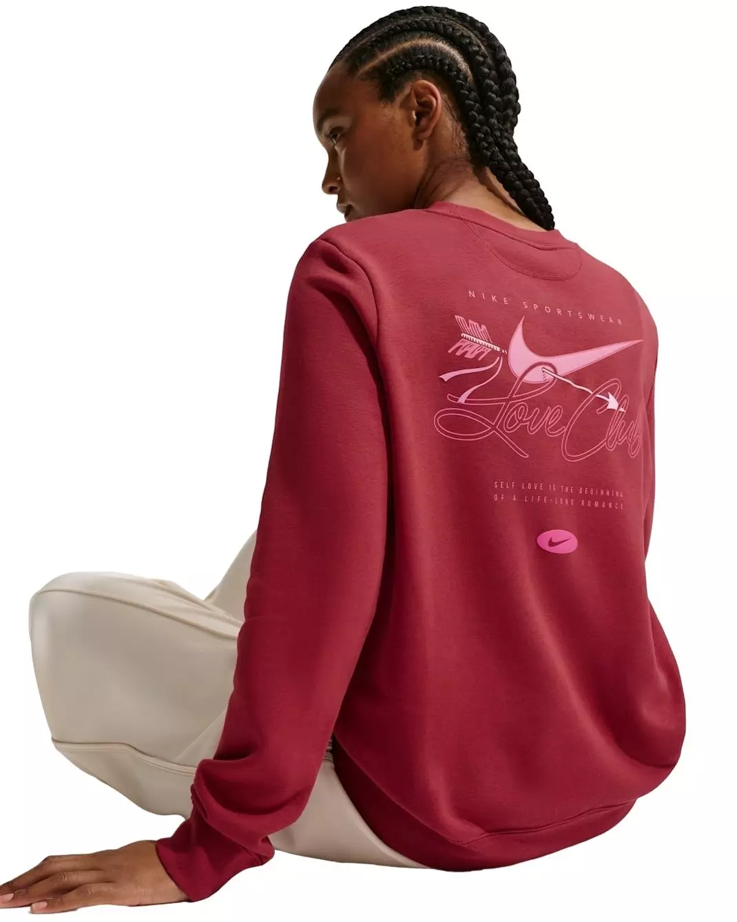 Nike Women's Sportswear Club Fleece Crew-Neck Sweatshirt -Crimson - CRIMSON