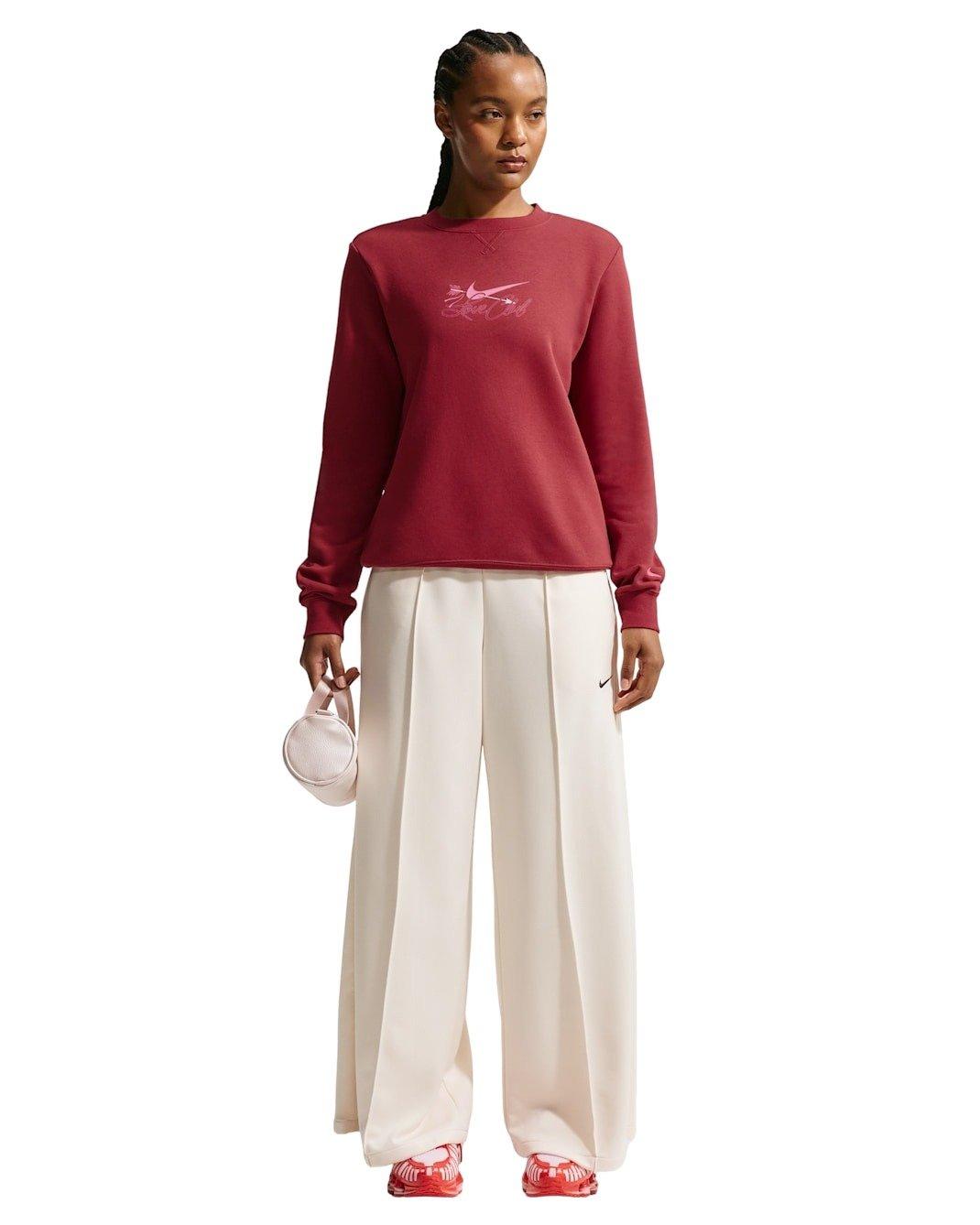 Nike Women's Sportswear Club Fleece Crew-Neck Sweatshirt - Crimson - CRIMSON Thumbnail View 4