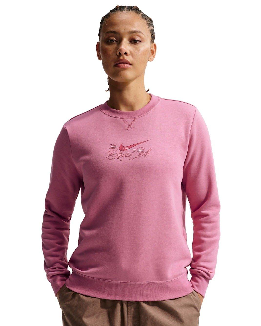 Nike Women's Sportswear Club Fleece Crew-Neck Sweatshirt -Pink - PINK Thumbnail View 1