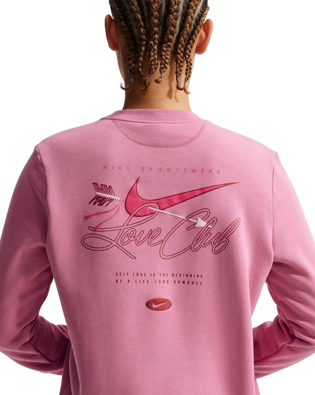 Nike Women's Sportswear Club Fleece Crew-Neck Sweatshirt -Pink - PINK Thumbnail View 2