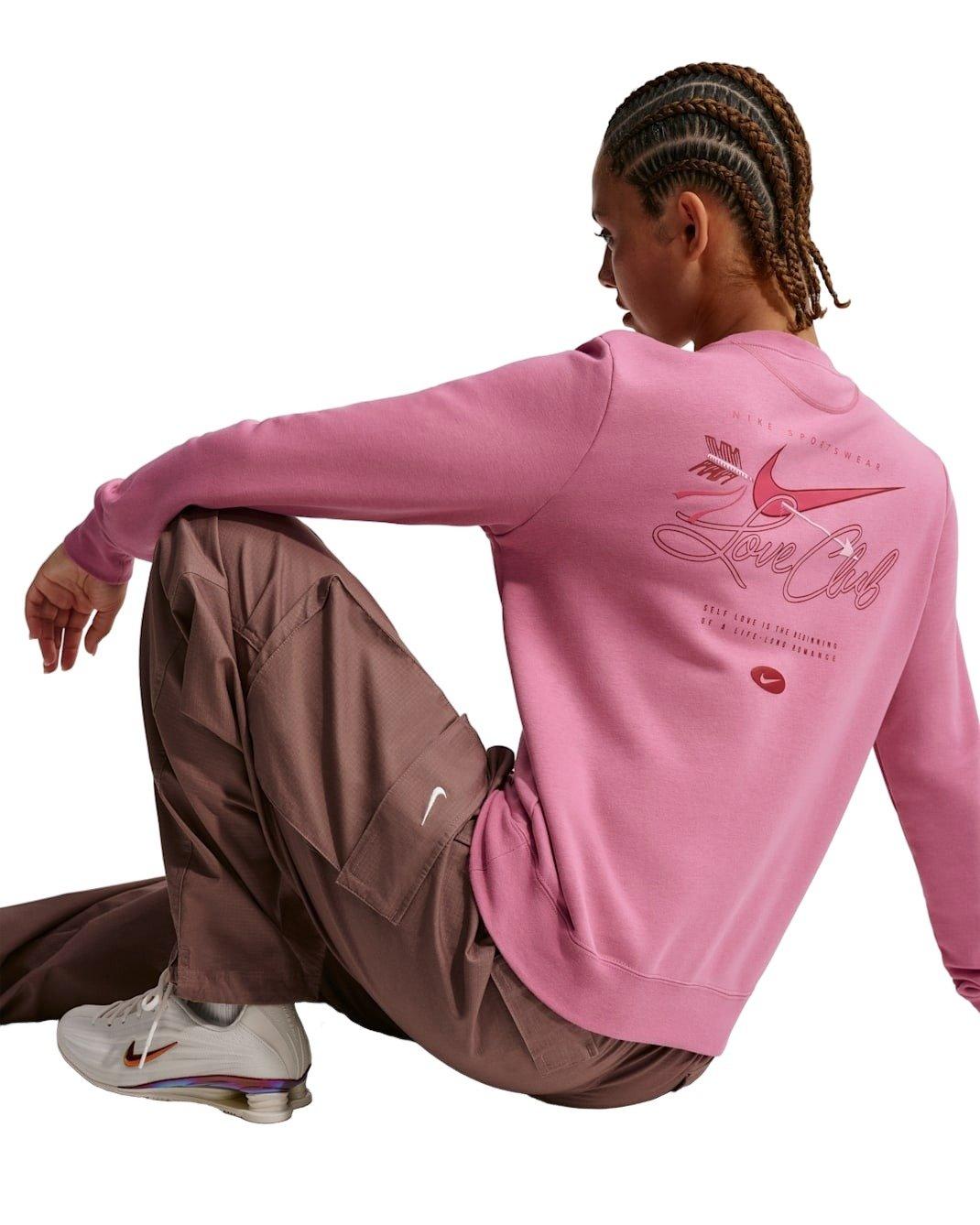 Nike Women's Sportswear Club Fleece Crew-Neck Sweatshirt - Pink - PINK Thumbnail View 3