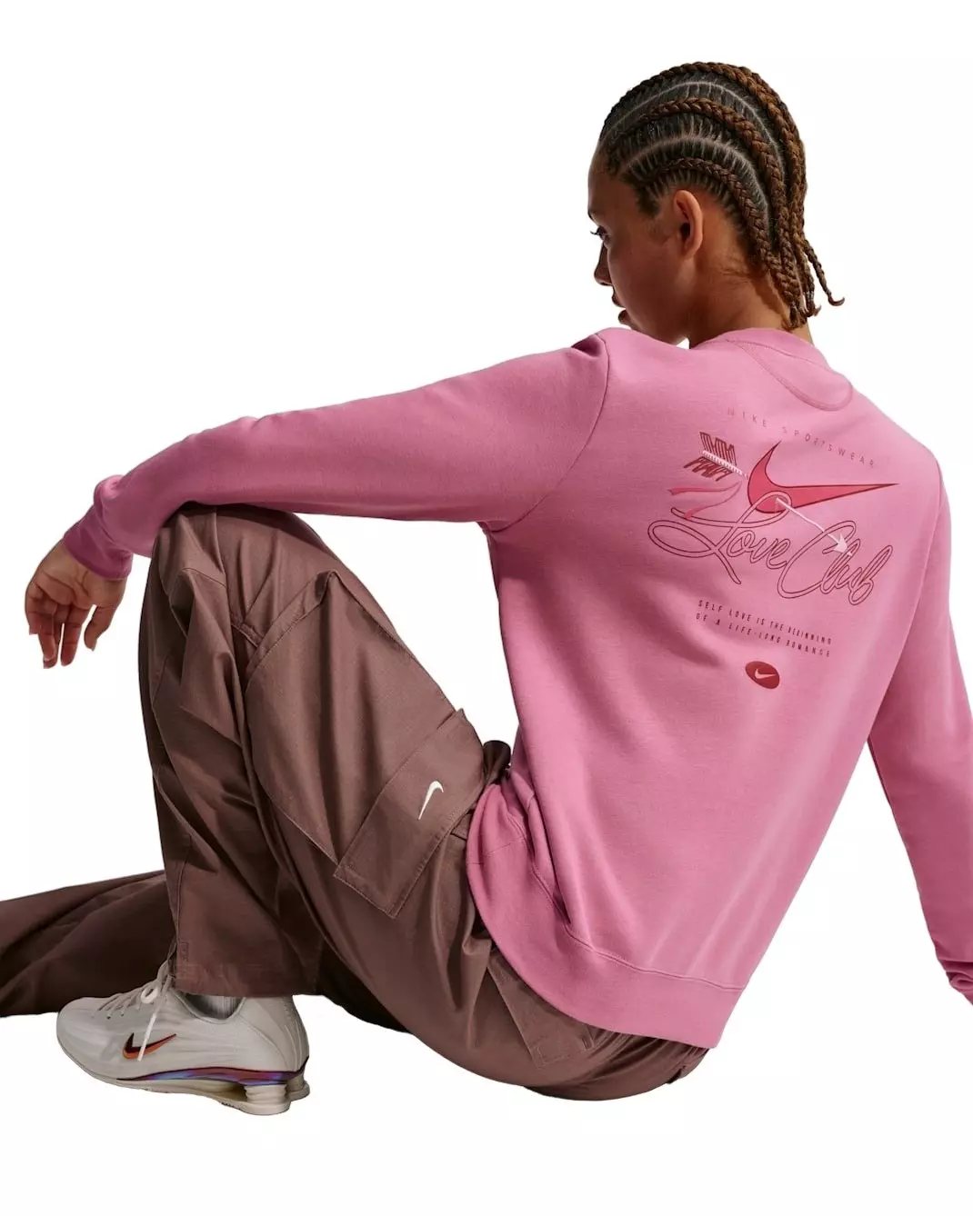 Nike Women's Sportswear Club Fleece Crew-Neck Sweatshirt -Pink - PINK
