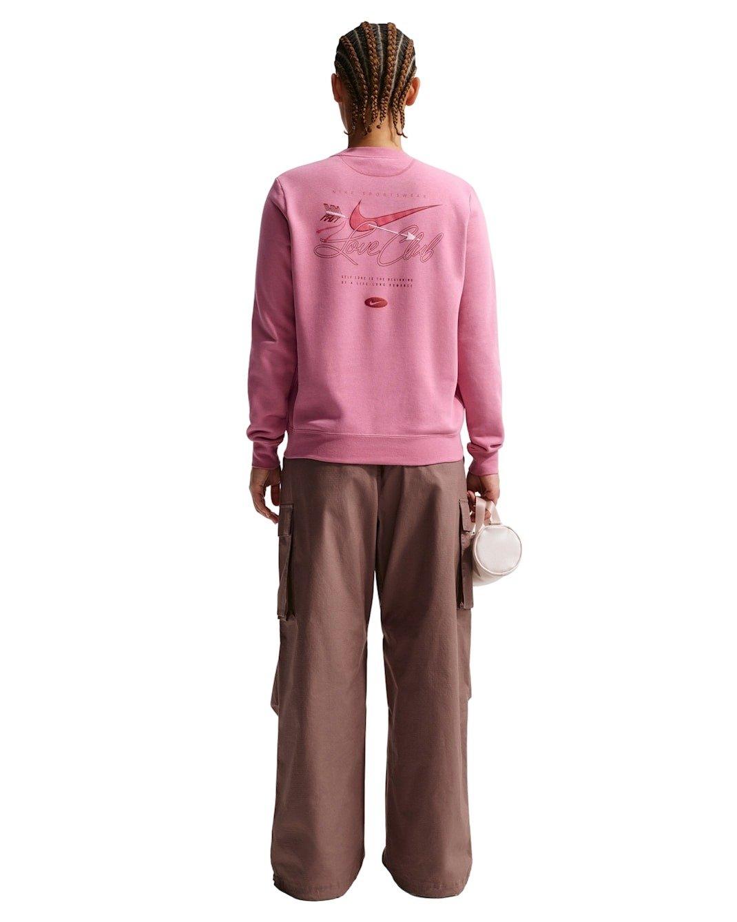 Nike Women's Sportswear Club Fleece Crew-Neck Sweatshirt -Pink - PINK Thumbnail View 6