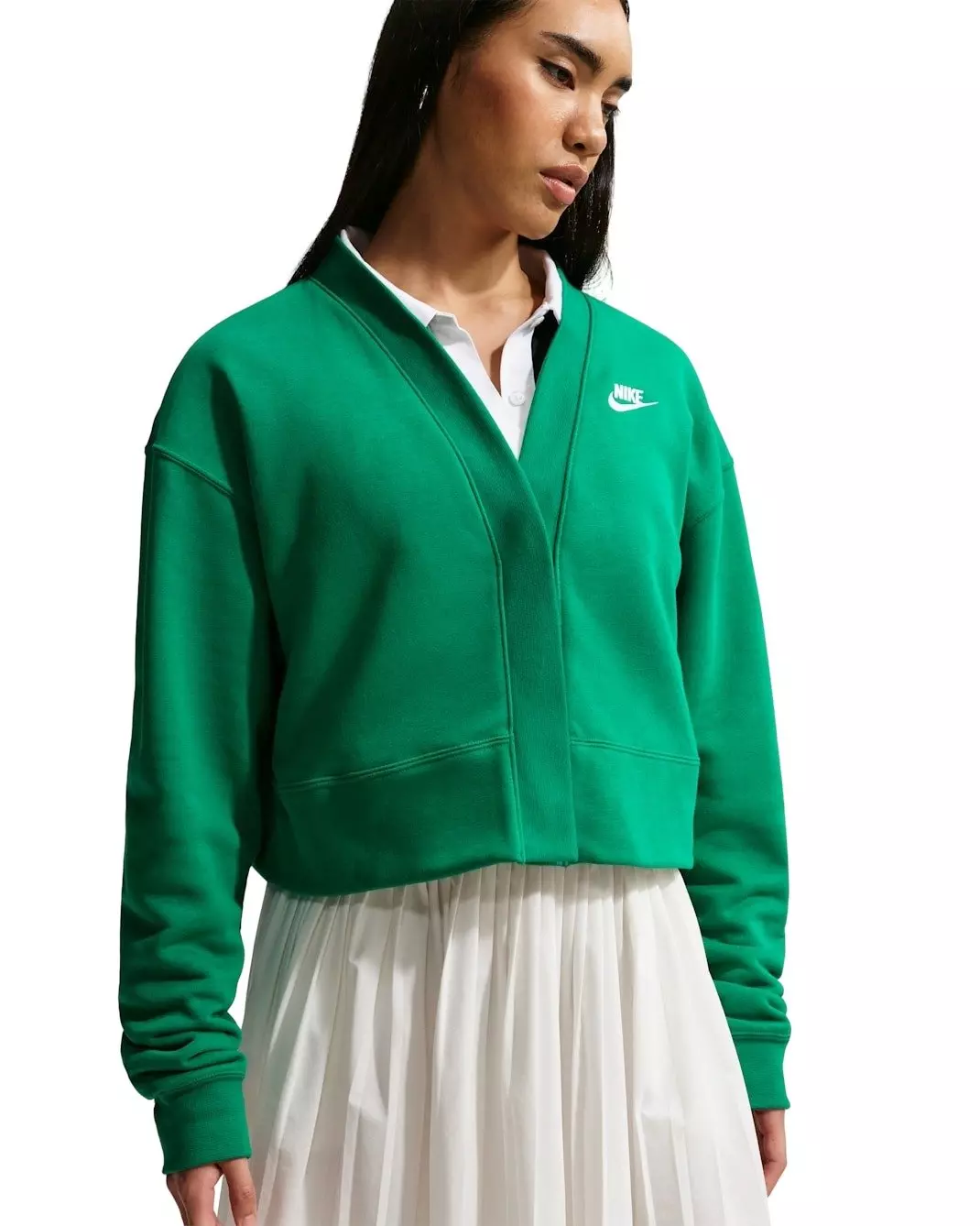 Nike Women's Sportswear Club Fleece Loose Cardigan - Green/White - GREEN/WHITE