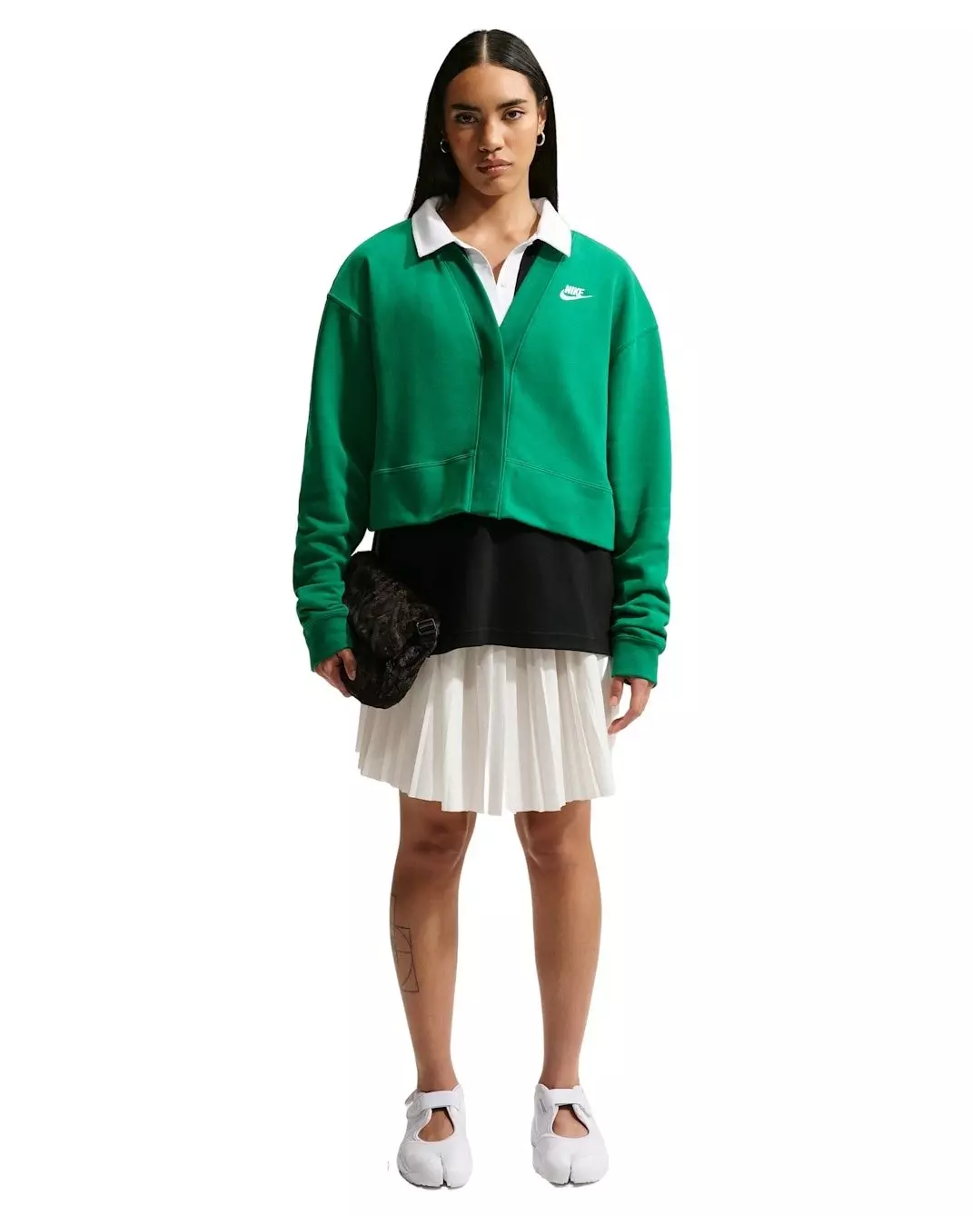 Nike Women's Sportswear Club Fleece Loose Cardigan - Green/White - GREEN/WHITE
