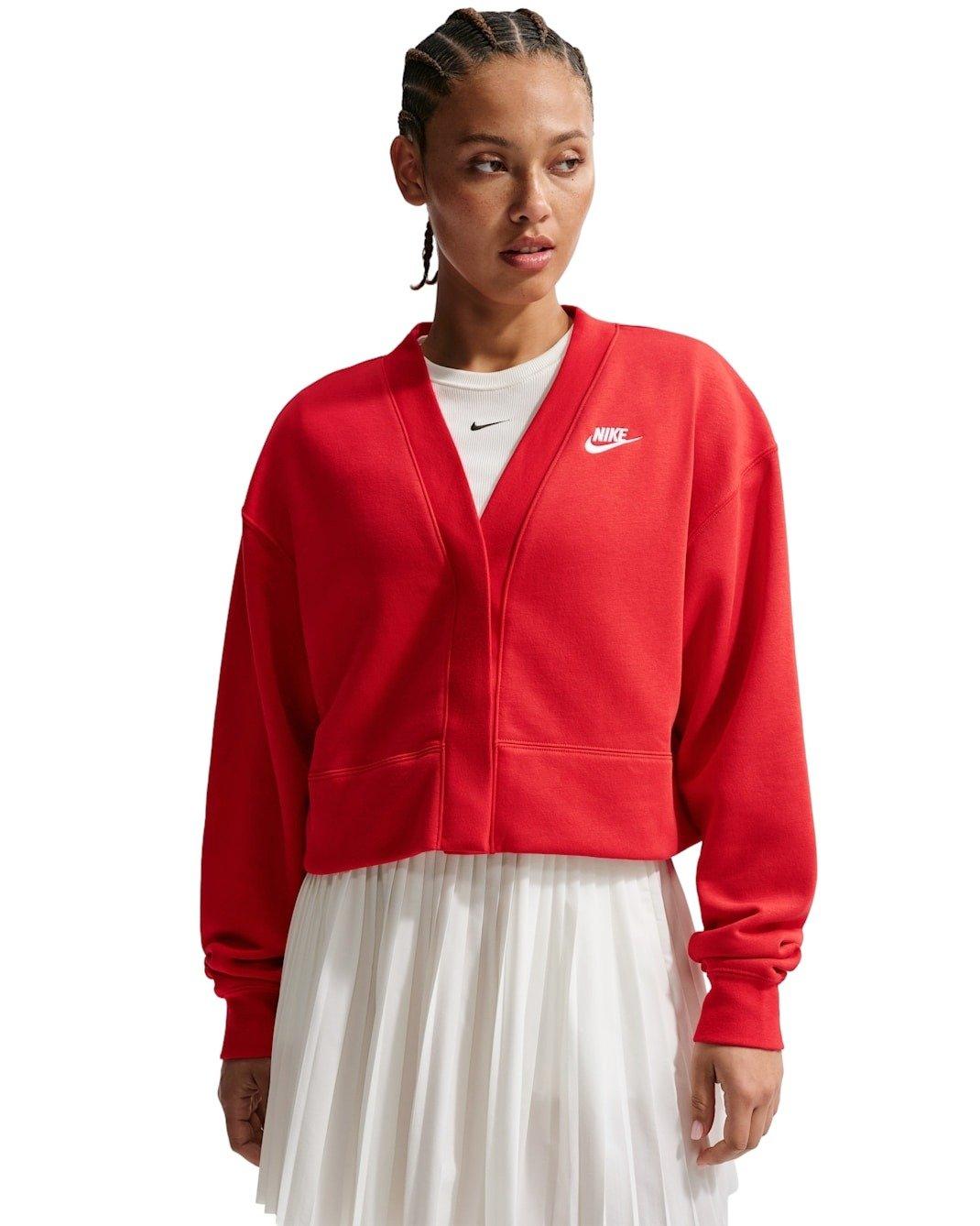 Nike Women's Sportswear Club Fleece Loose Cardigan - Red/White - RED/WHITE Thumbnail View 1