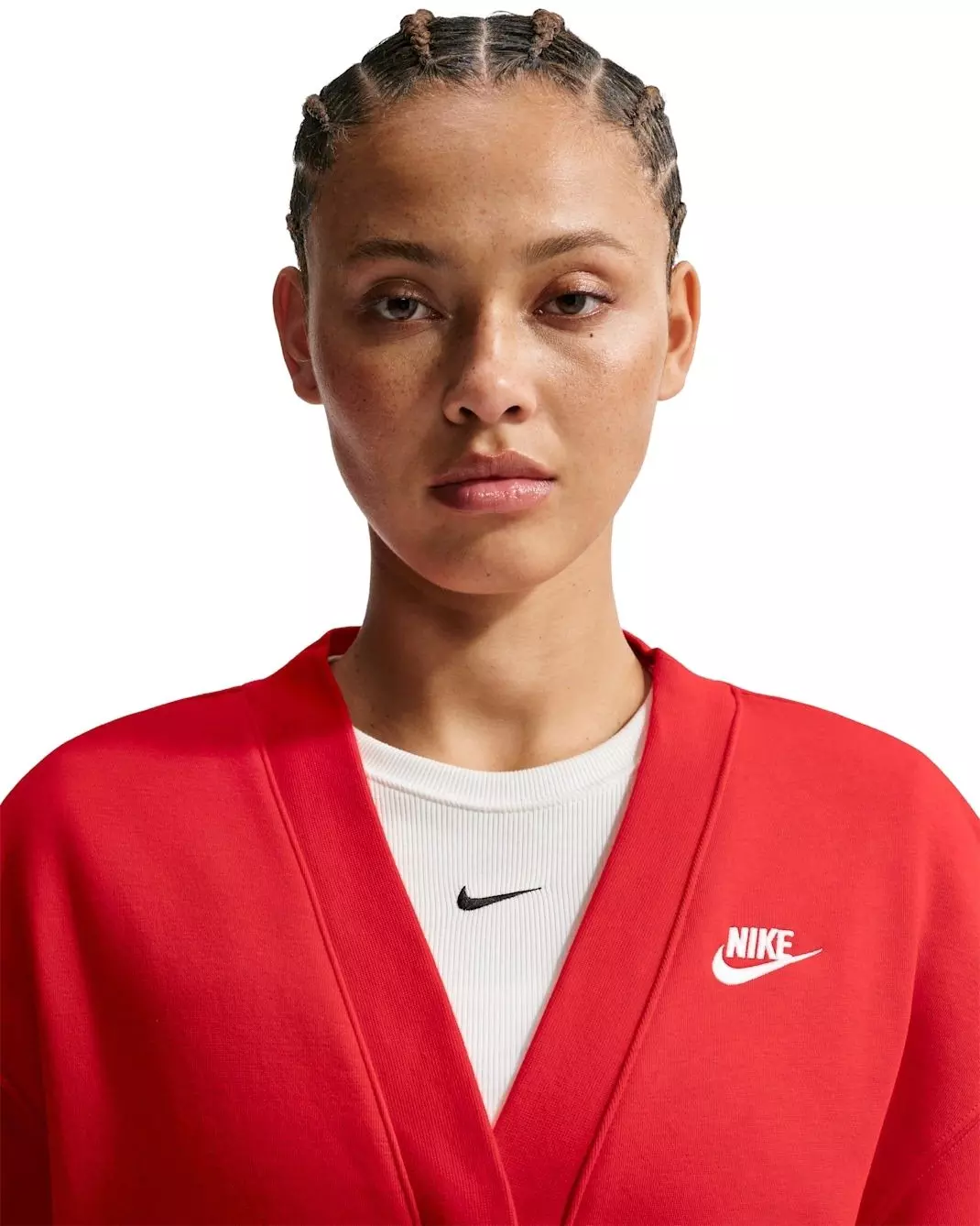 Nike Women's Sportswear Club Fleece Loose Cardigan -Red/White - RED/WHITE