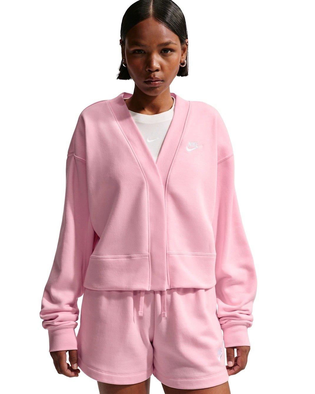 Nike Women's Sportswear Club Fleece Loose Cardigan -Pink/White - PINK/WHITE Thumbnail View 1