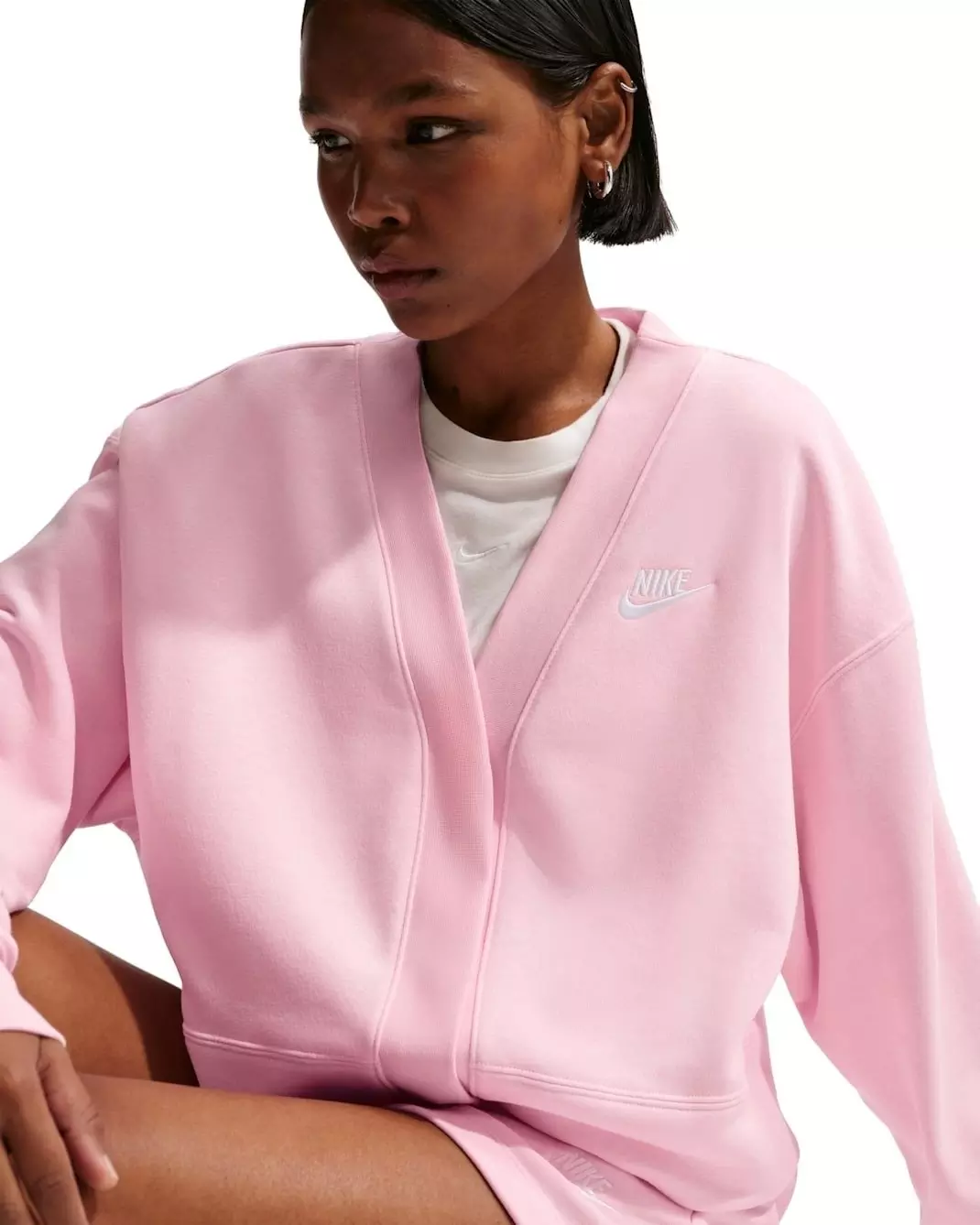 Nike Women's Sportswear Club Fleece Loose Cardigan -Pink/White - PINK/WHITE