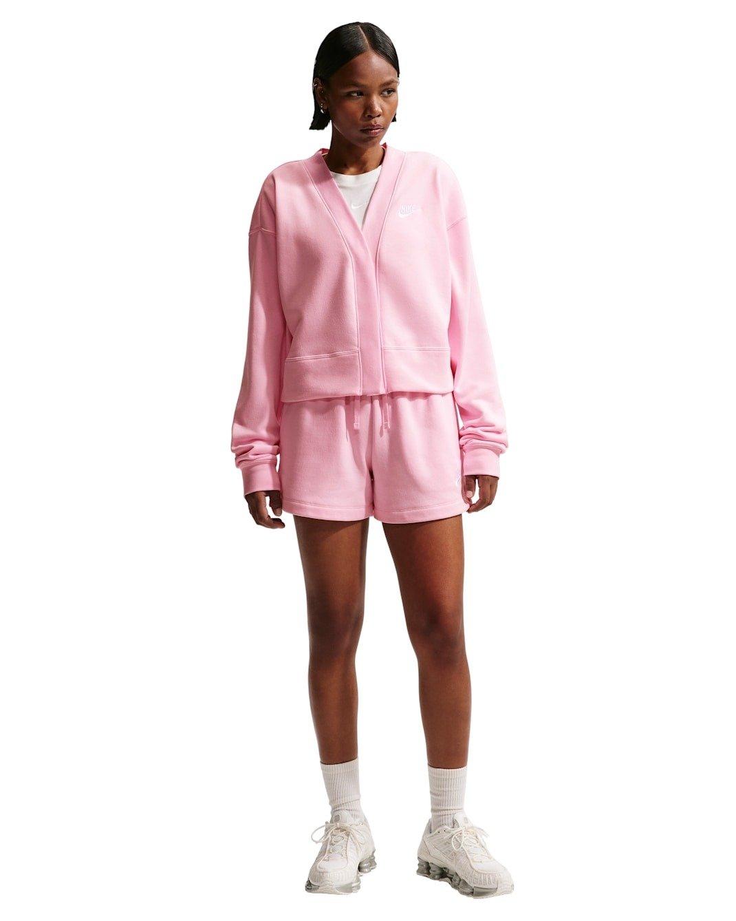 Nike Women's Sportswear Club Fleece Loose Cardigan - Pink/White - PINK/WHITE Thumbnail View 4
