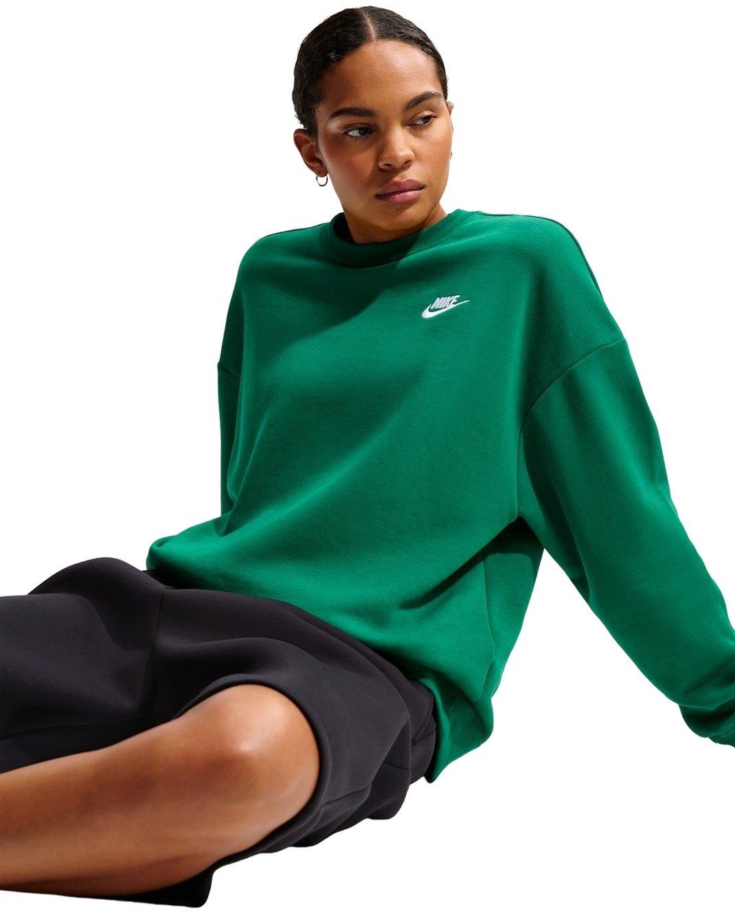 Nike Women's Sportswear Club Fleece Loose Crew-Neck Sweatshirt -Green - GREEN Thumbnail View 3