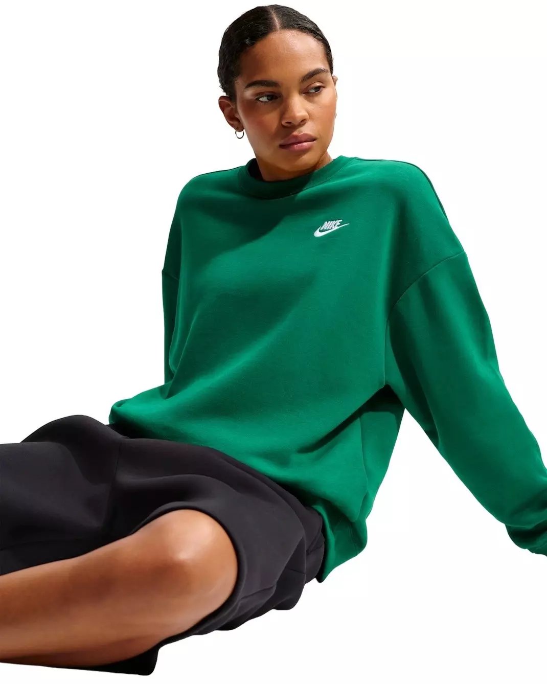 Nike Women's Sportswear Club Fleece Loose Crew-Neck Sweatshirt -Green - GREEN