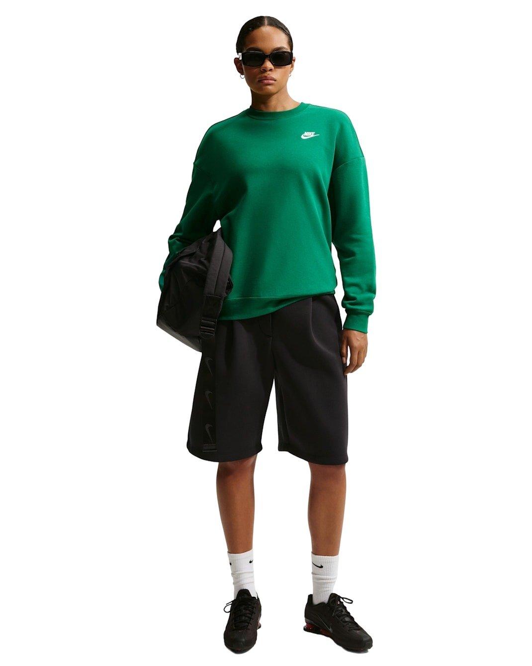 Nike Women's Sportswear Club Fleece Loose Crew-Neck Sweatshirt - Green - GREEN Thumbnail View 4