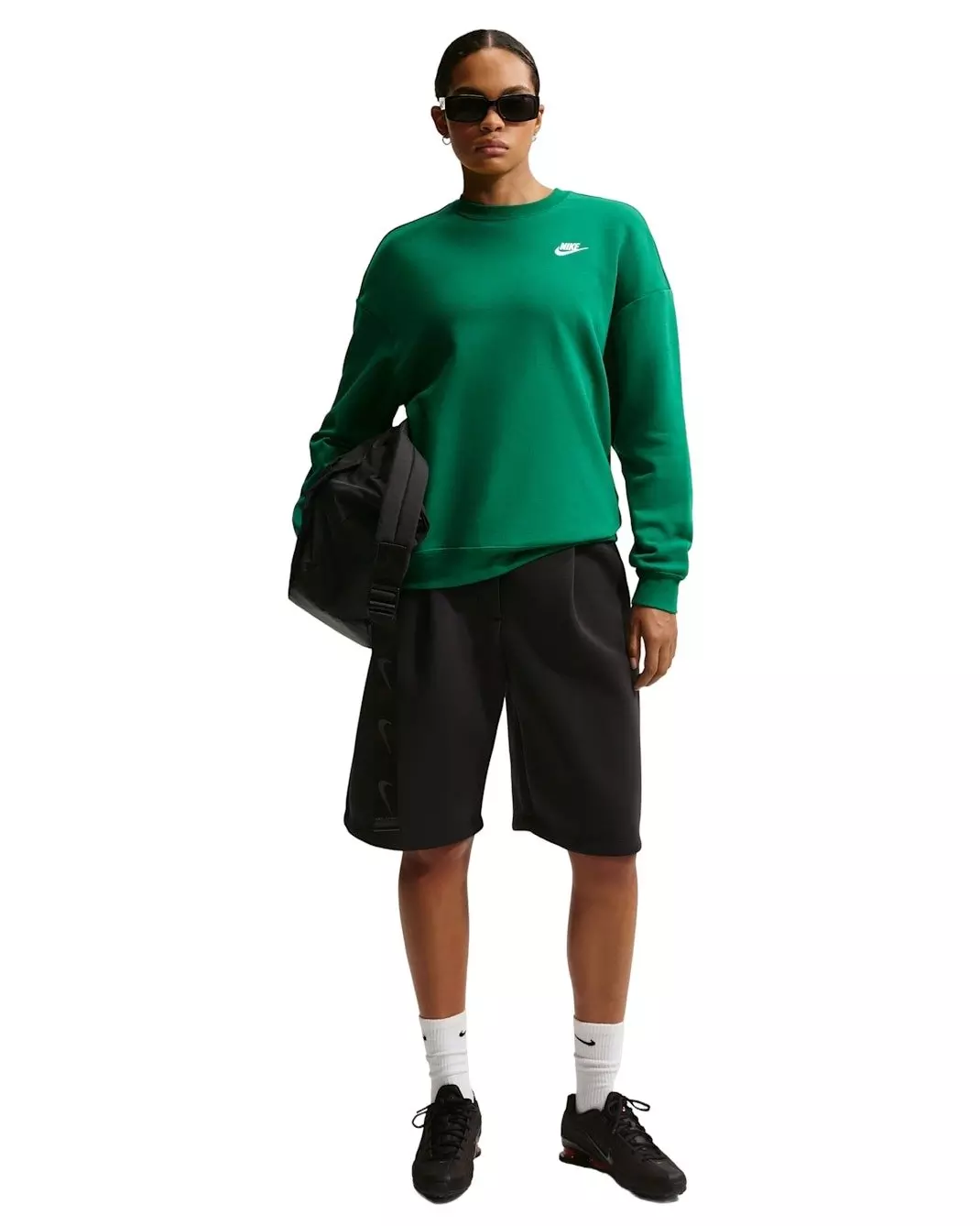 Nike Women's Sportswear Club Fleece Loose Crew-Neck Sweatshirt -Green - GREEN