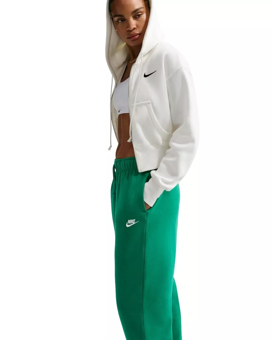 Nike Women's Sportswear Club Fleece Mid-Rise Oversized Sweatpants -Green - GREEN