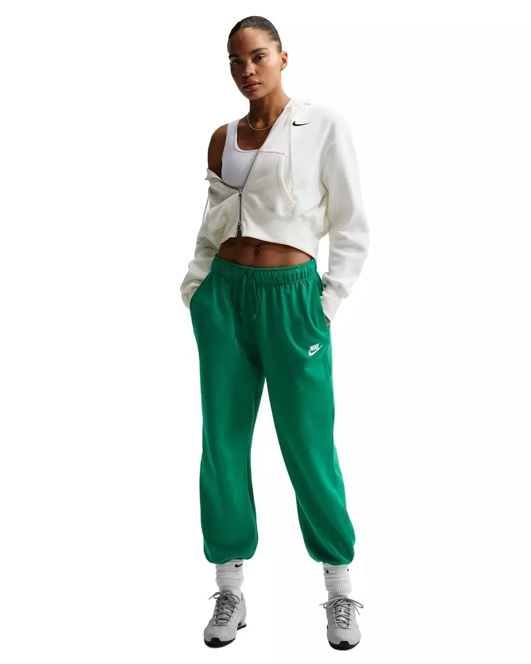 Nike Women's Sportswear Club Fleece Mid-Rise Oversized Sweatpants -Green - GREEN