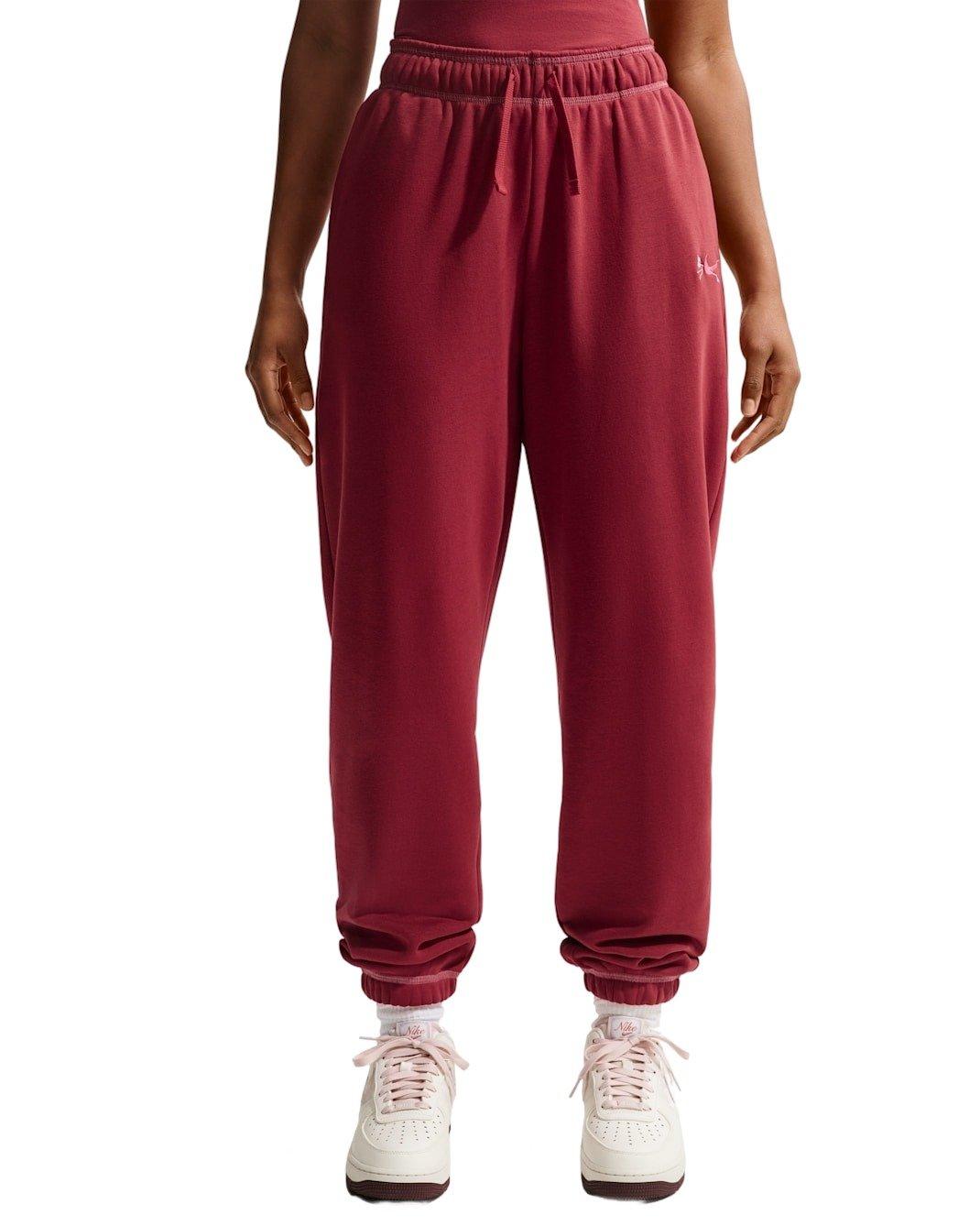Nike Women's Sportswear Club Fleece Mid-Rise Oversized Sweatpants - Crimson - CRIMSON Thumbnail View 1