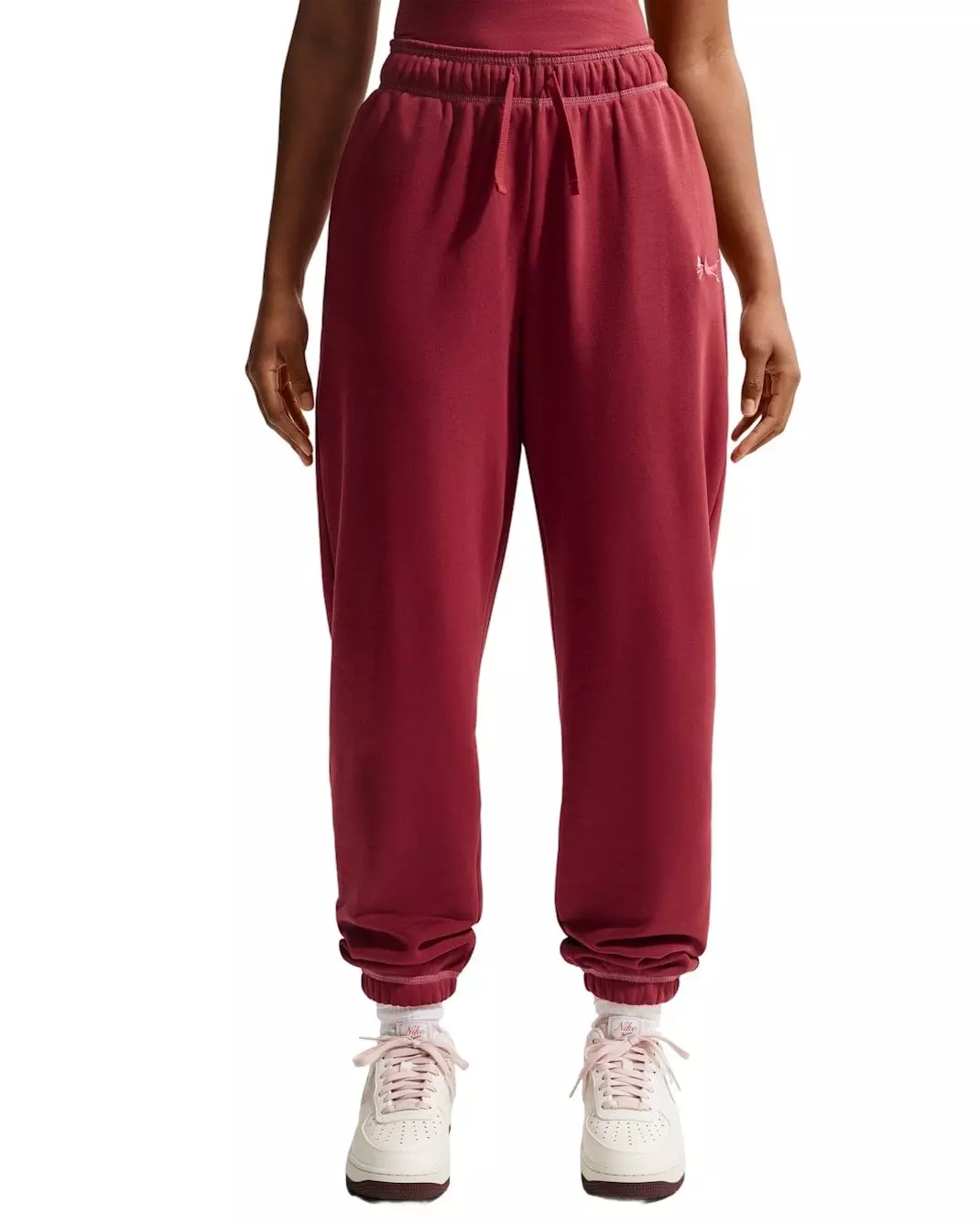 Nike Women's Sportswear Club Fleece Mid-Rise Oversized Sweatpants -Crimson - CRIMSON
