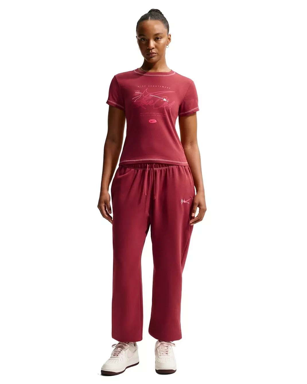 Nike Women's Sportswear Club Fleece Mid-Rise Oversized Sweatpants - Crimson - CRIMSON