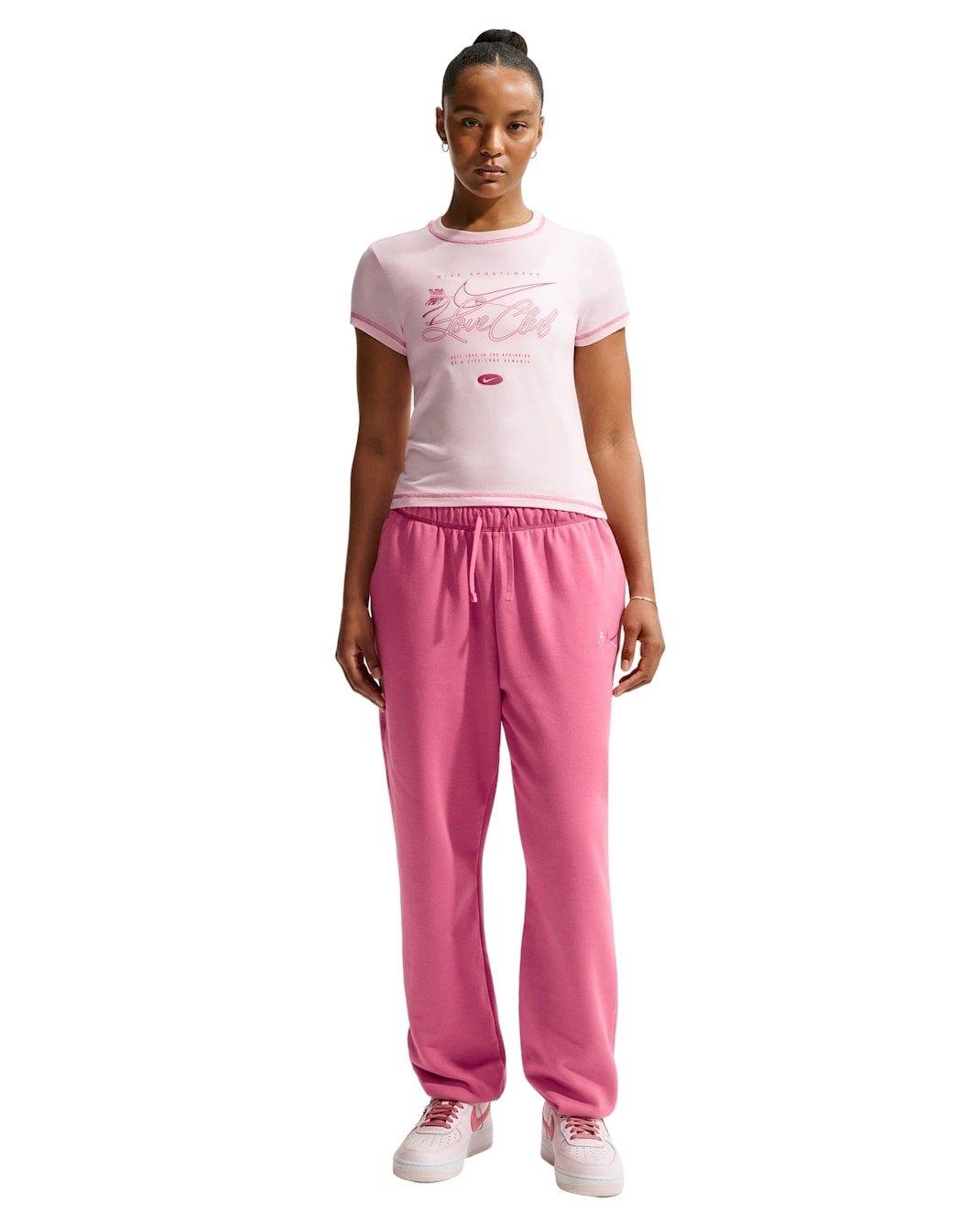 Nike Women's Sportswear Club Fleece Mid-Rise Oversized Sweatpants - Pink - PINK Thumbnail View 4