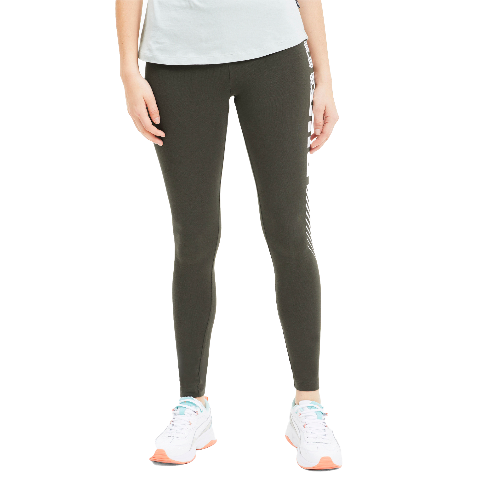 PUMA Women's ESS+ Graphic Leggings - OLIVE Thumbnail View 1