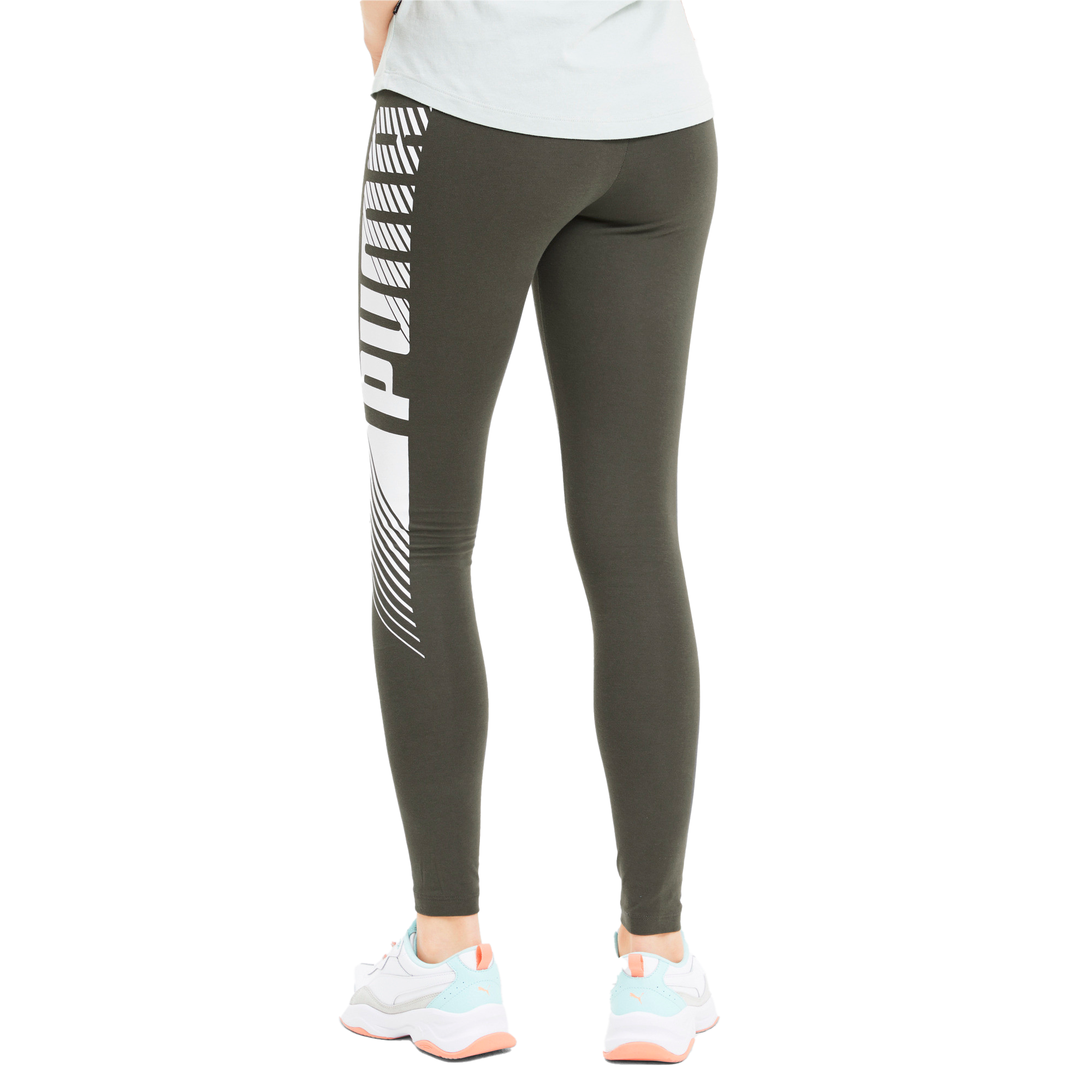 PUMA Women's ESS+ Graphic Leggings - OLIVE Thumbnail View 2
