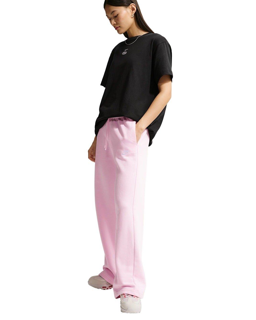 Nike Women's Sportswear Club Fleece Mid-Rise Wide-Leg Sweatpants -Pink - PINK Thumbnail View 3