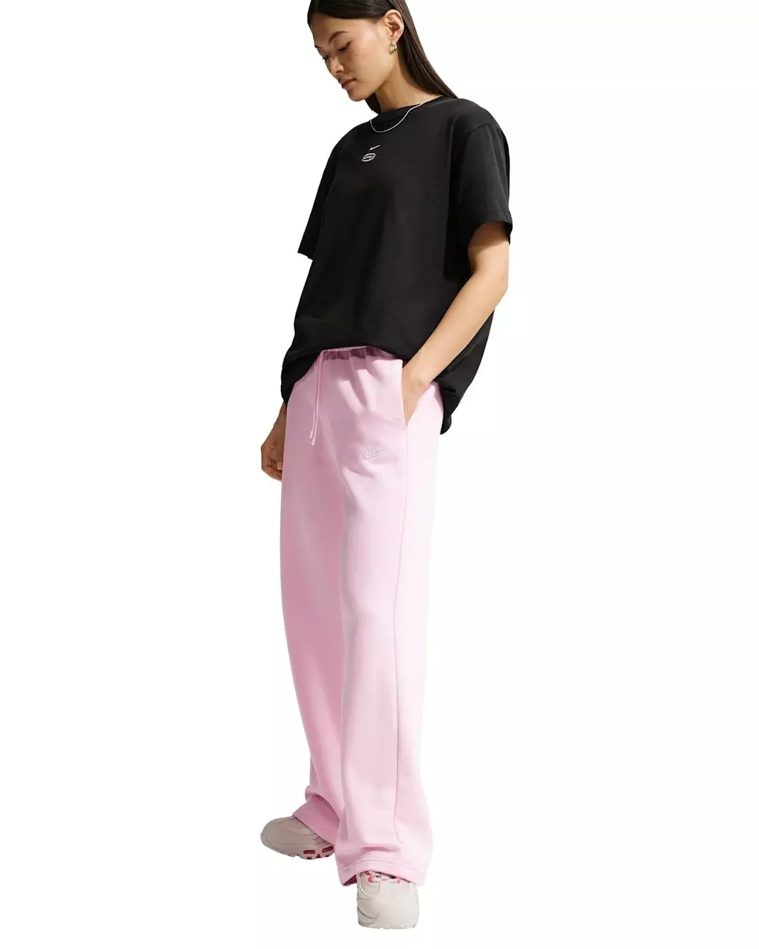 Nike Women's Sportswear Club Fleece Mid-Rise Wide-Leg Sweatpants -Pink - PINK