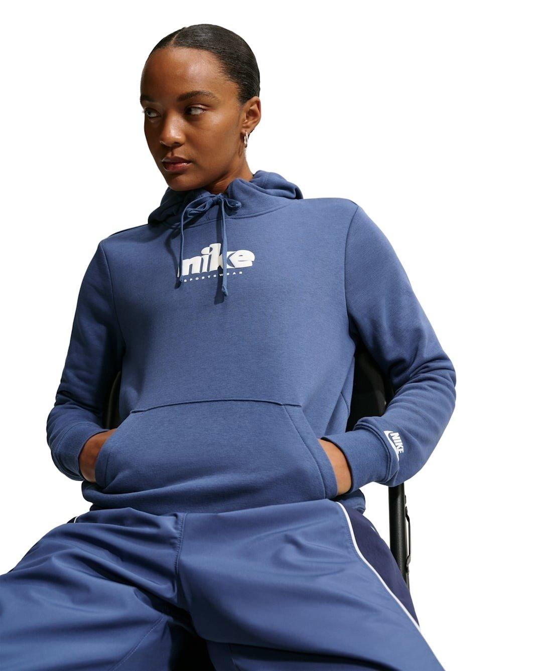 Nike Women's Sportswear Club Fleece Graphic Pullover Hoodie - Navy/White - NAVY/WHITE Thumbnail View 3