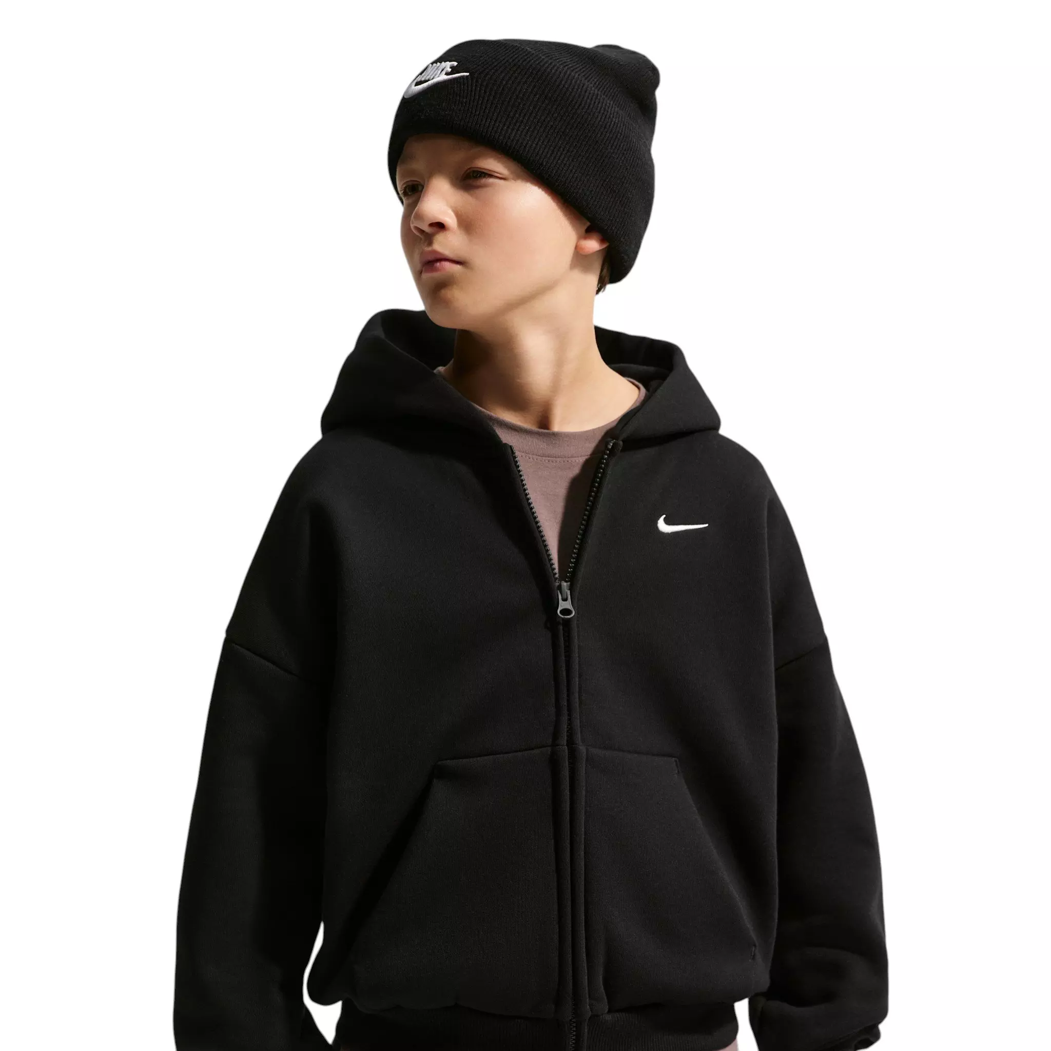 Nike Big Kids' Sportswear Solo Swoosh Full-Zip Hooded Jacket - Black - BLACK