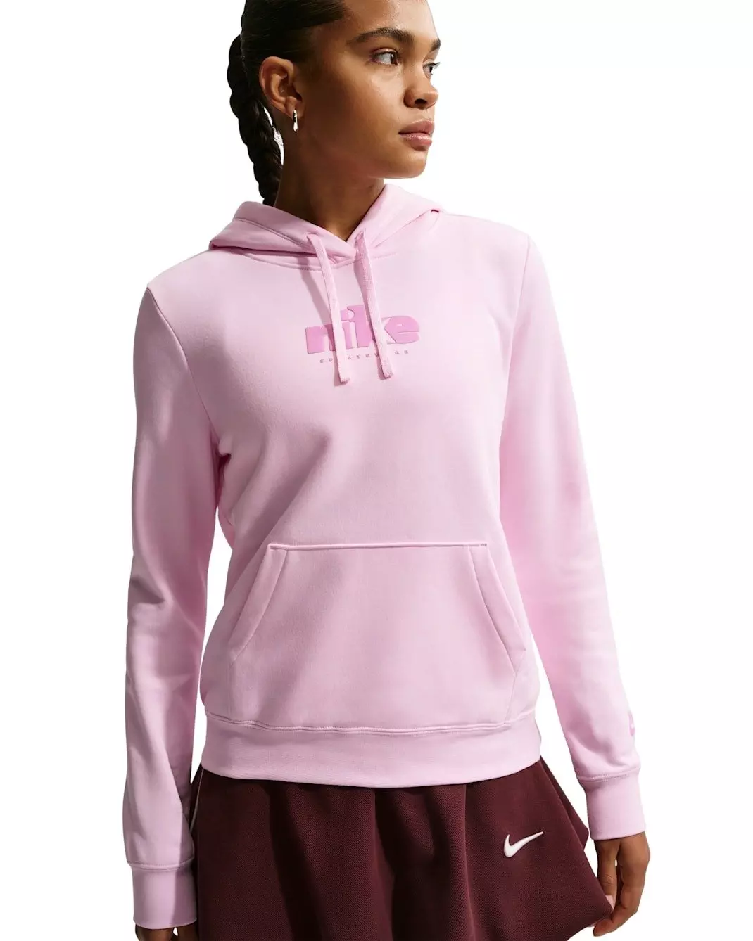 Nike Women's Sportswear Club Fleece Graphic Pullover Hoodie -Pink - PINK