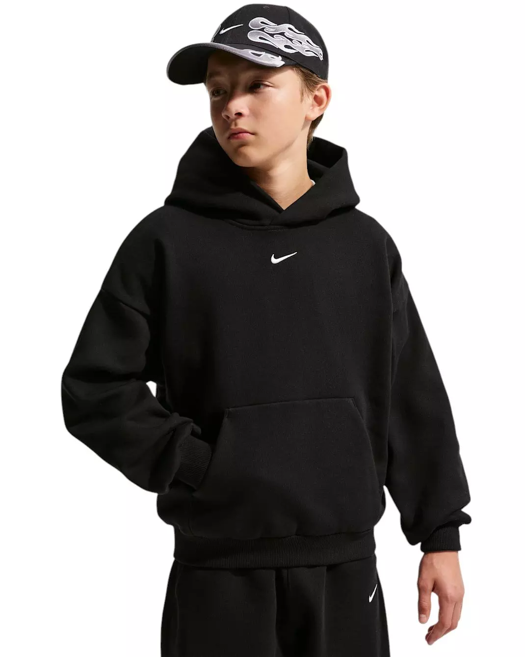 Nike Big Kids' Sportswear Solo Swoosh Fleece Pullover Hoodie - Black - BLACK