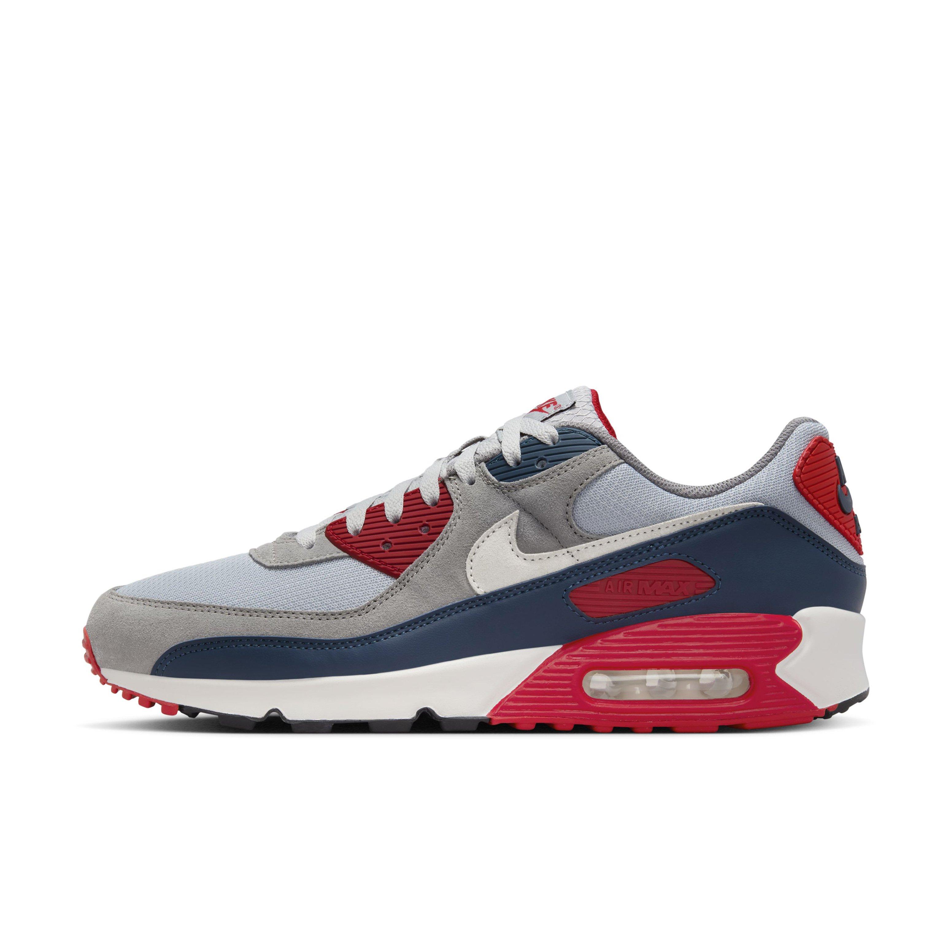 Nike Air Max 90 Men's "Light Smoke Grey/Armory Navy/Fire Red/Phantom" Shoe