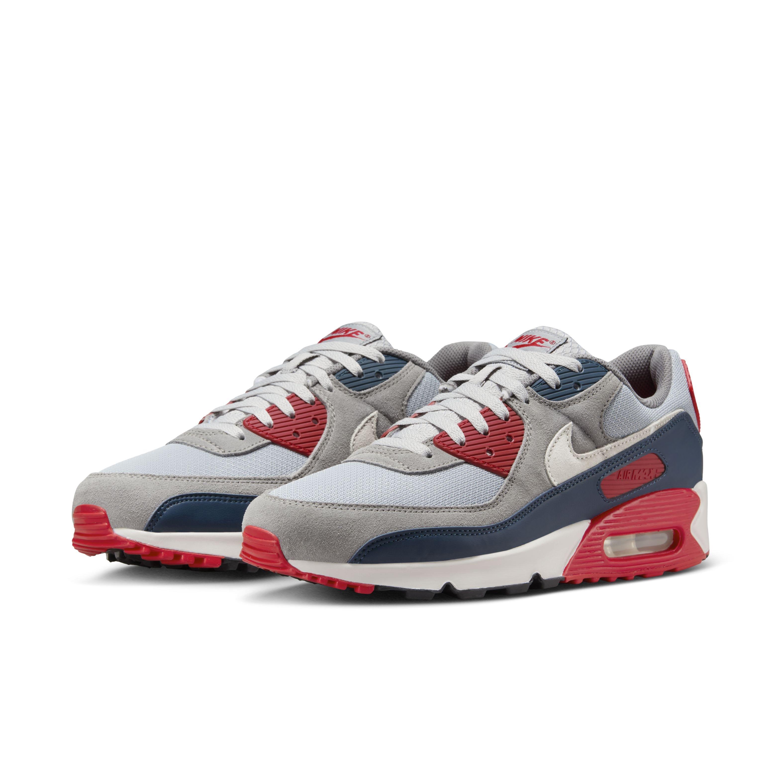 Nike Air Max 90 "Light Smoke Grey/Armory Navy/Fire Red/Phantom" Men's Shoe - LT GREY/NAVY/RED/PHANTOM Thumbnail View 3