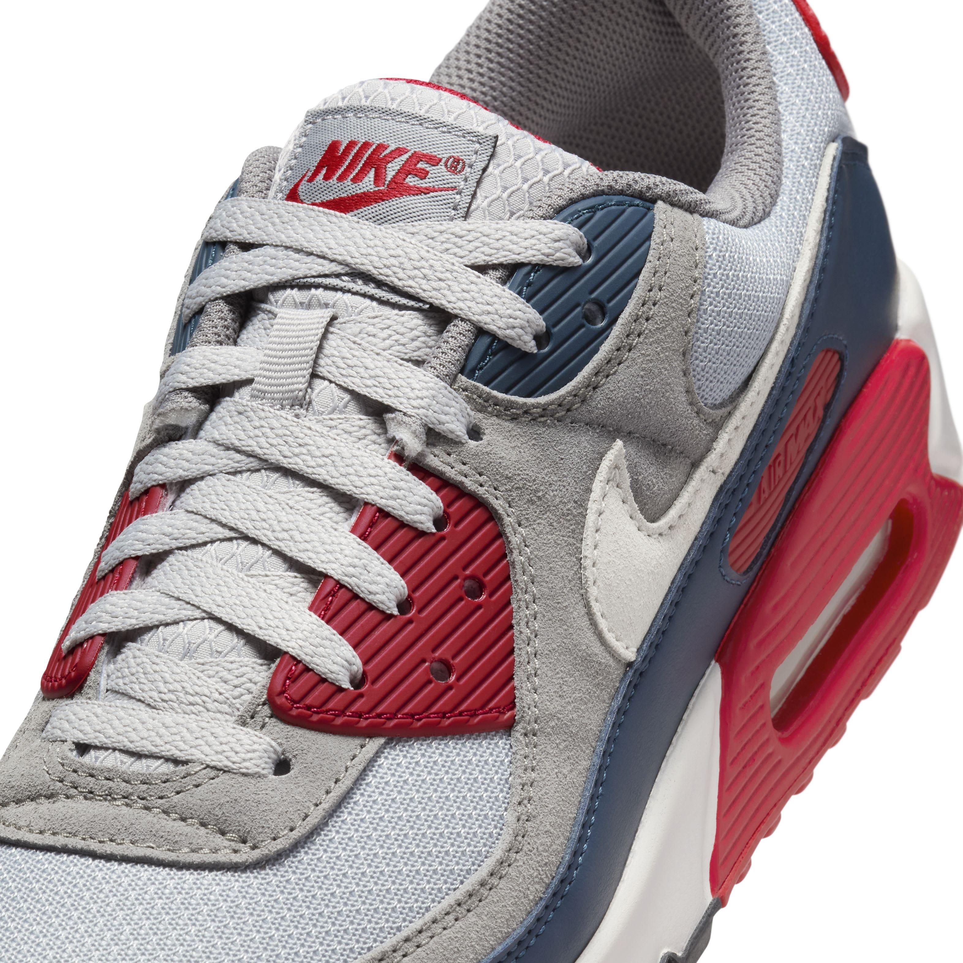 Nike Air Max 90 "Light Smoke Grey/Armory Navy/Fire Red/Phantom" Men's Shoe - LT GREY/NAVY/RED/PHANTOM Thumbnail View 7