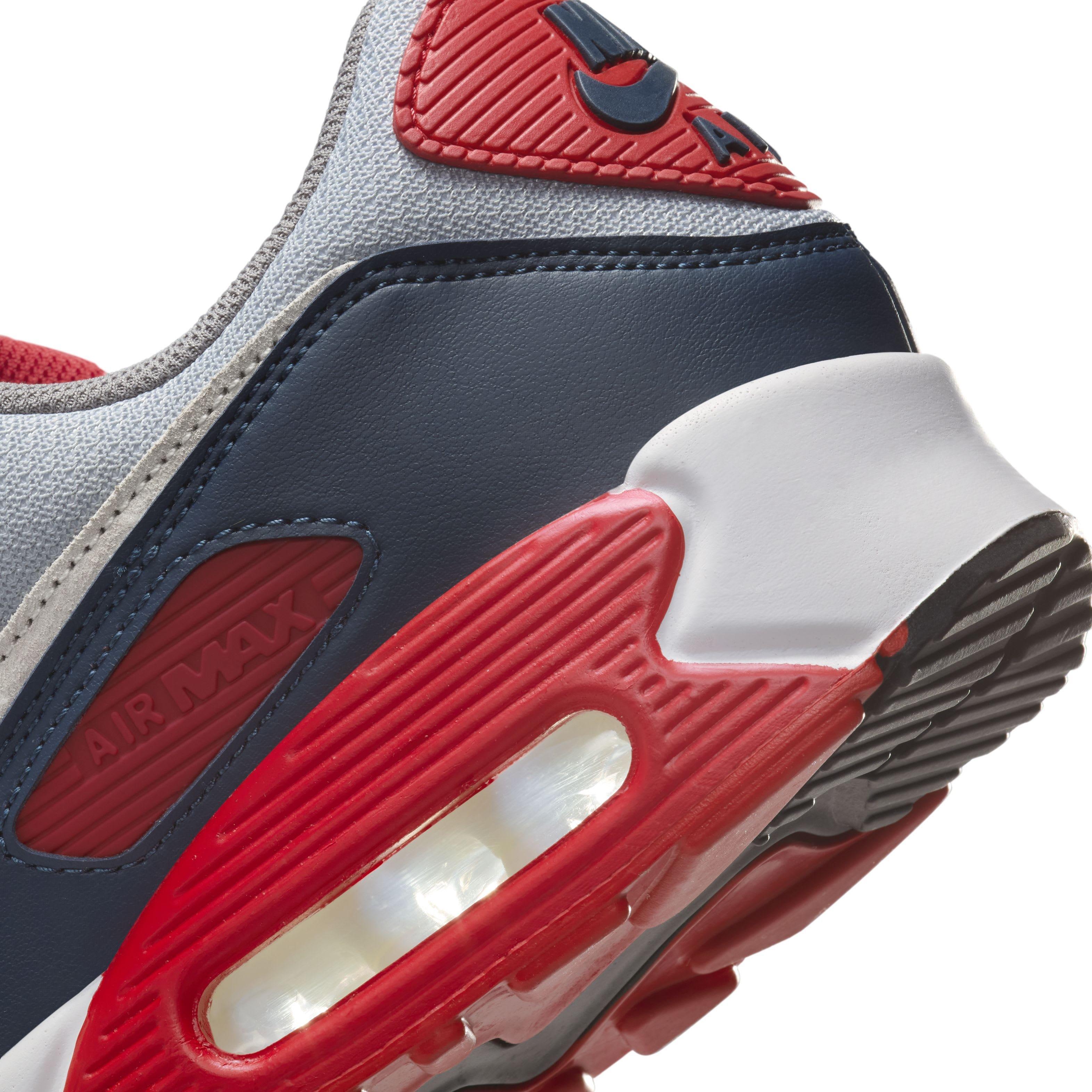 Nike Air Max 90 "Light Smoke Grey/Armory Navy/Fire Red/Phantom" Men's Shoe - LT GREY/NAVY/RED/PHANTOM Thumbnail View 8