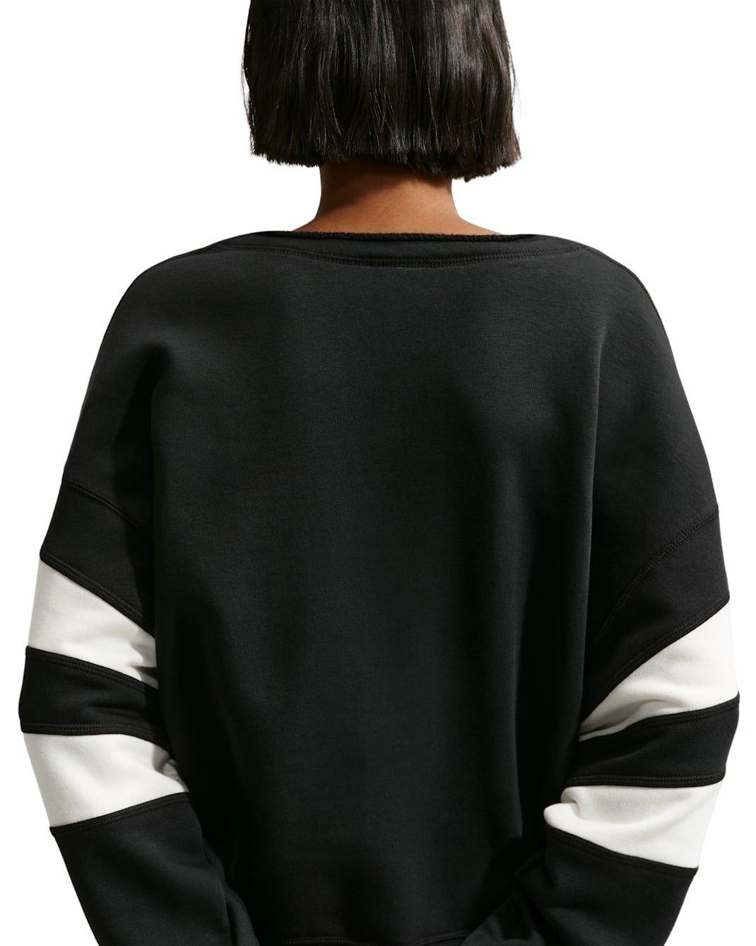 Nike Women's Sportswear Club Fleece Oversized V-Neck Sweatshirt - Black/White - BLACK/WHITE Thumbnail View 2