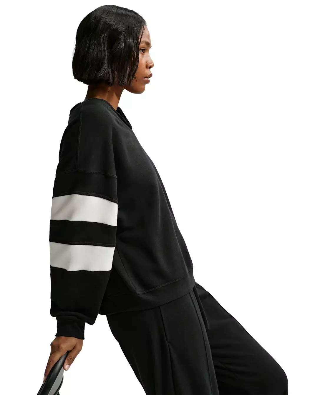 Nike Women's Sportswear Club Fleece Oversized V-Neck Sweatshirt - Black/White - BLACK/WHITE