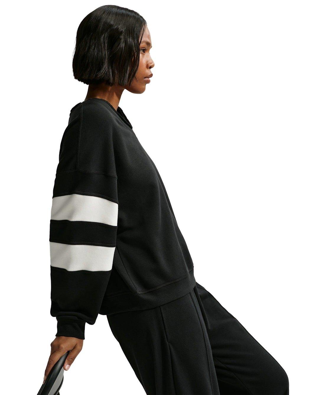 Nike Women's Sportswear Club Fleece Oversized V-Neck Sweatshirt -Black/White - BLACK/WHITE Thumbnail View 3