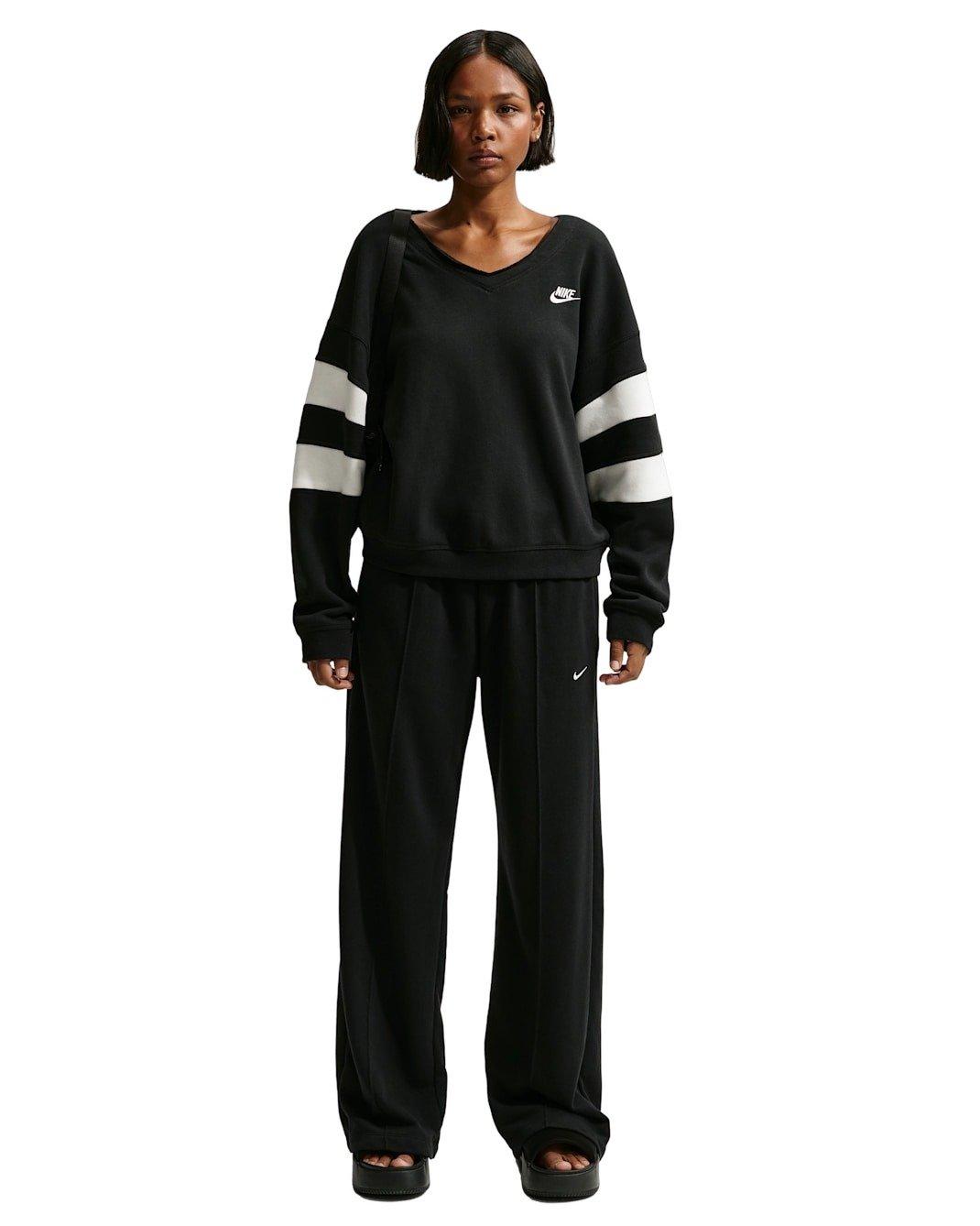 Nike Women's Sportswear Club Fleece Oversized V-Neck Sweatshirt -Black/White - BLACK/WHITE Thumbnail View 4