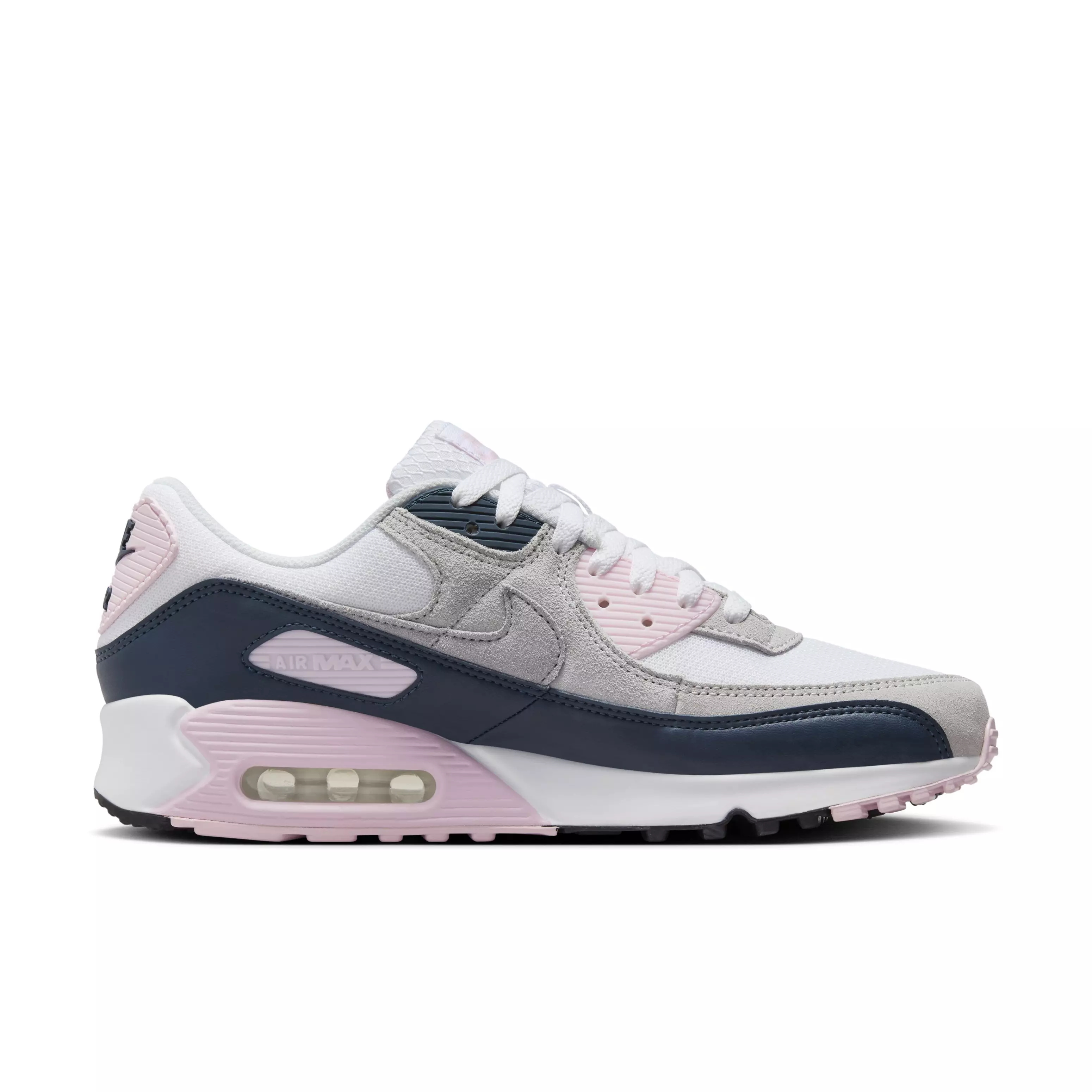 Nike Air Max 90 "White/Pink Foam/Armory Navy/Wolf Grey" Men's Shoe - WHITE/PINK/NAVY/GREY