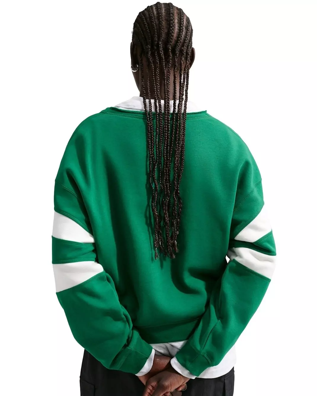 Nike Women's Sportswear Club Fleece Oversized V-Neck Sweatshirt - Green/White - GREEN/WHITE