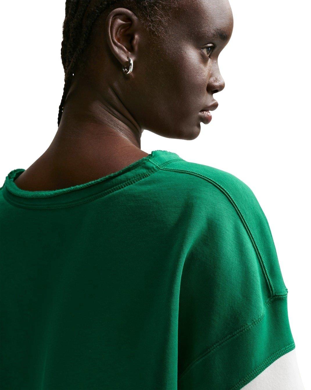 Nike Women's Sportswear Club Fleece Oversized V-Neck Sweatshirt -Green/White - GREEN/WHITE Thumbnail View 3