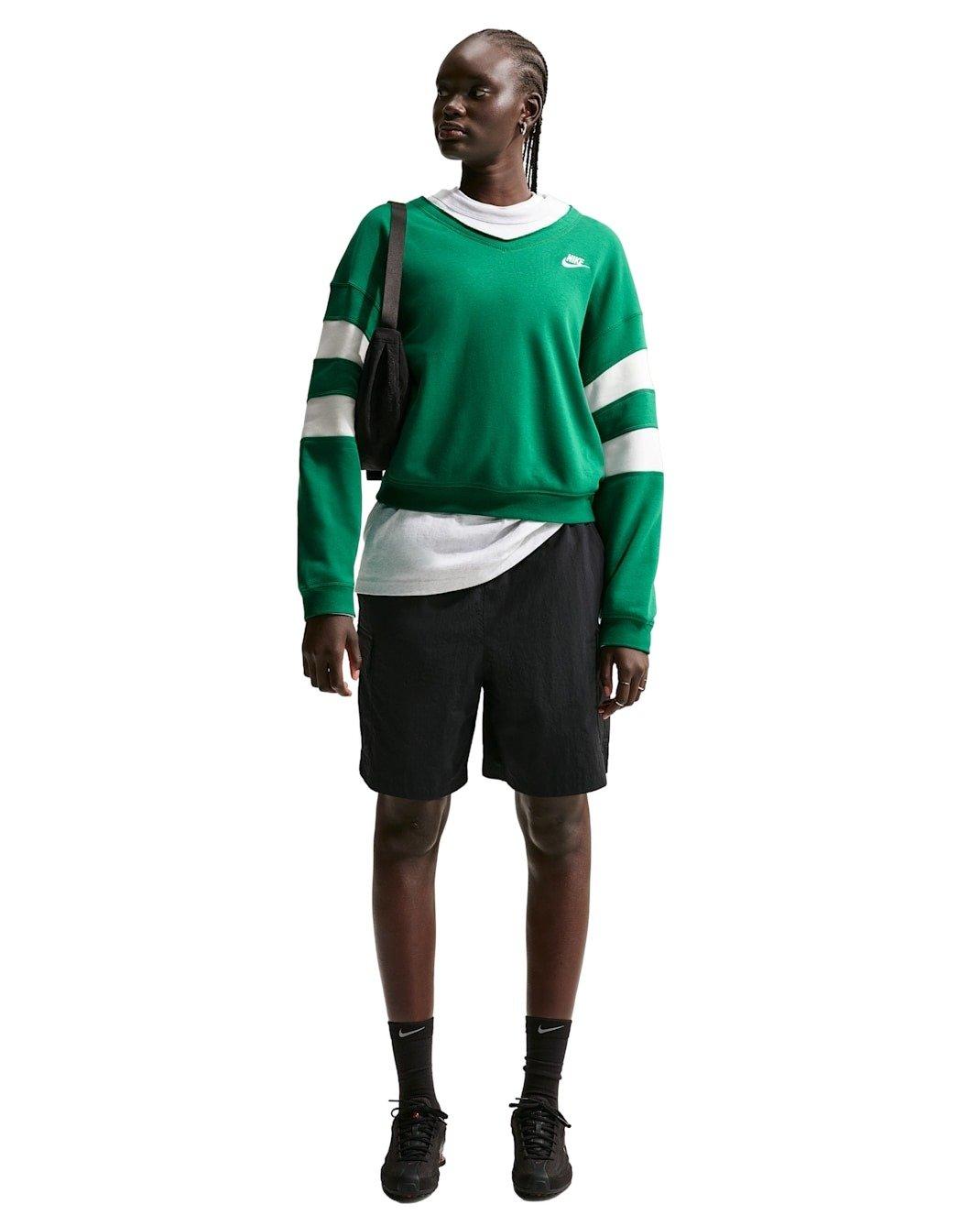 Nike Women's Sportswear Club Fleece Oversized V-Neck Sweatshirt -Green/White - GREEN/WHITE Thumbnail View 4