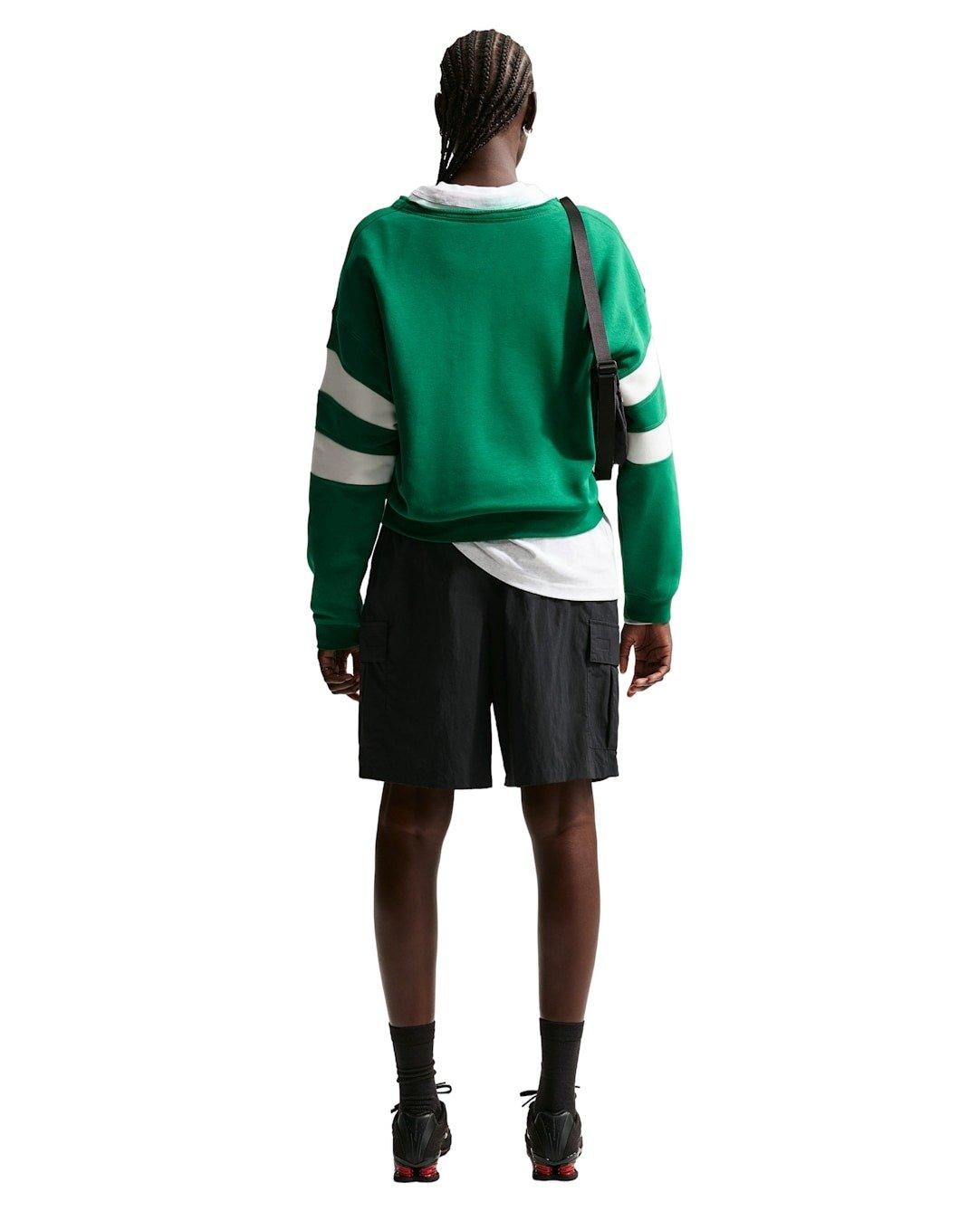 Nike Women's Sportswear Club Fleece Oversized V-Neck Sweatshirt - Green/White - GREEN/WHITE Thumbnail View 5